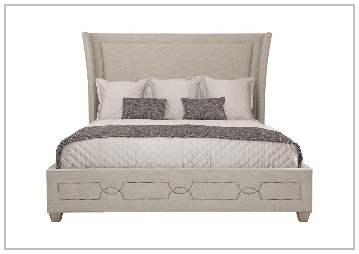 Bernhardt Criteria Shelter Olive Grey Upholstered King Size Bed Frame - Luxurious Modern Bedroom Furniture for Master Suite & Guest Room Decor