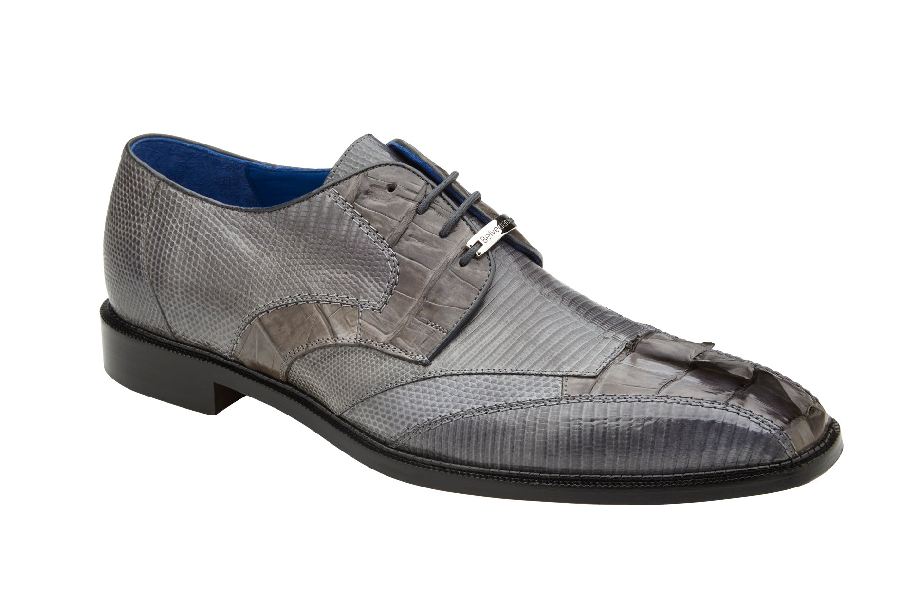 Belvedere Valter Genuine Caiman Crocodile & Lizard Leather Dress Shoes - Gray Size 1480 | Luxury Formal Footwear for Business Meetings & Special Occasions
