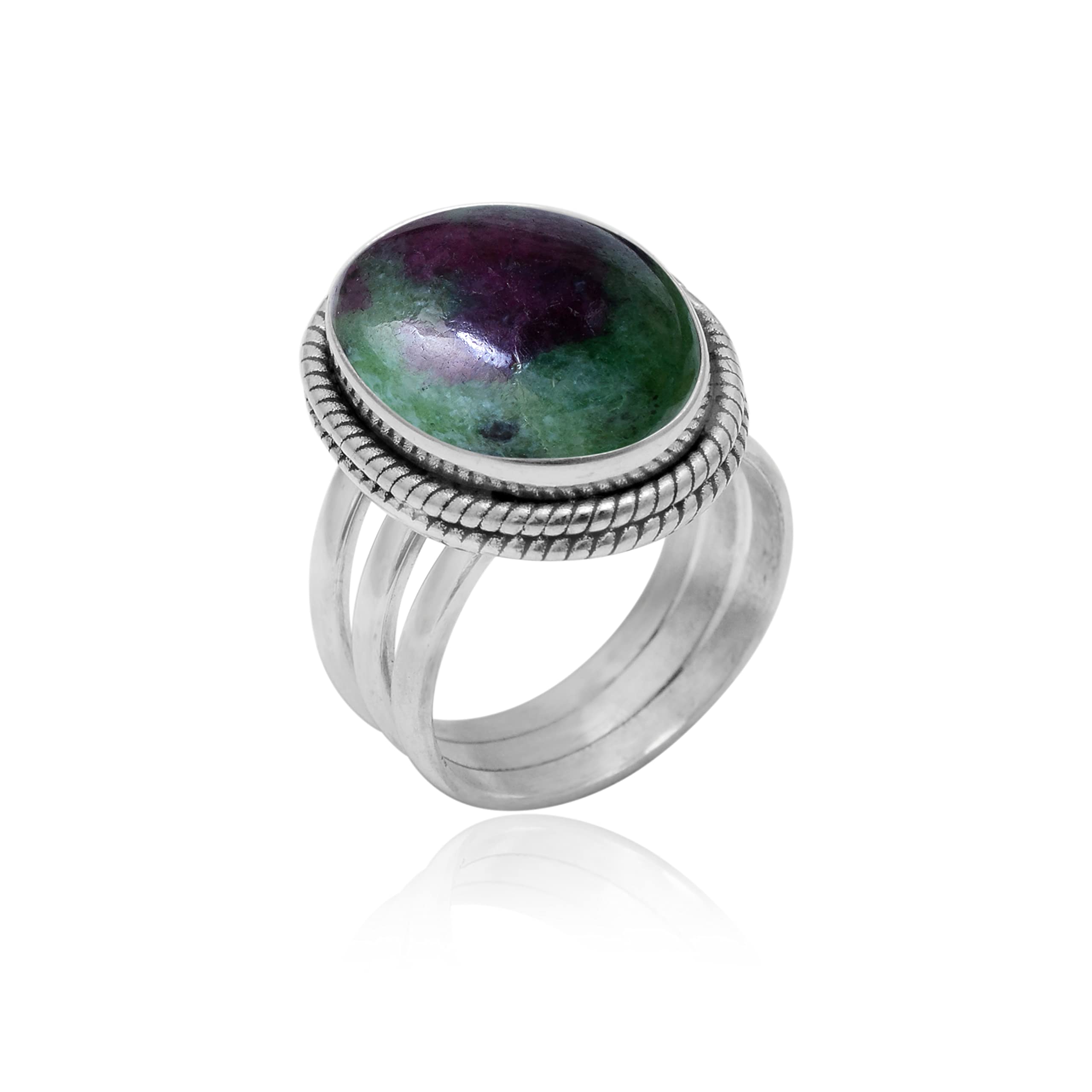925 Sterling Silver Ruby Zoisite Ring for Women | Handmade Bohemian Jewelry with Green Red Gemstone | Trendy Unisex Fashion Ring | Perfect for Boho Chic Outfits & Special Occasions - VSR-112