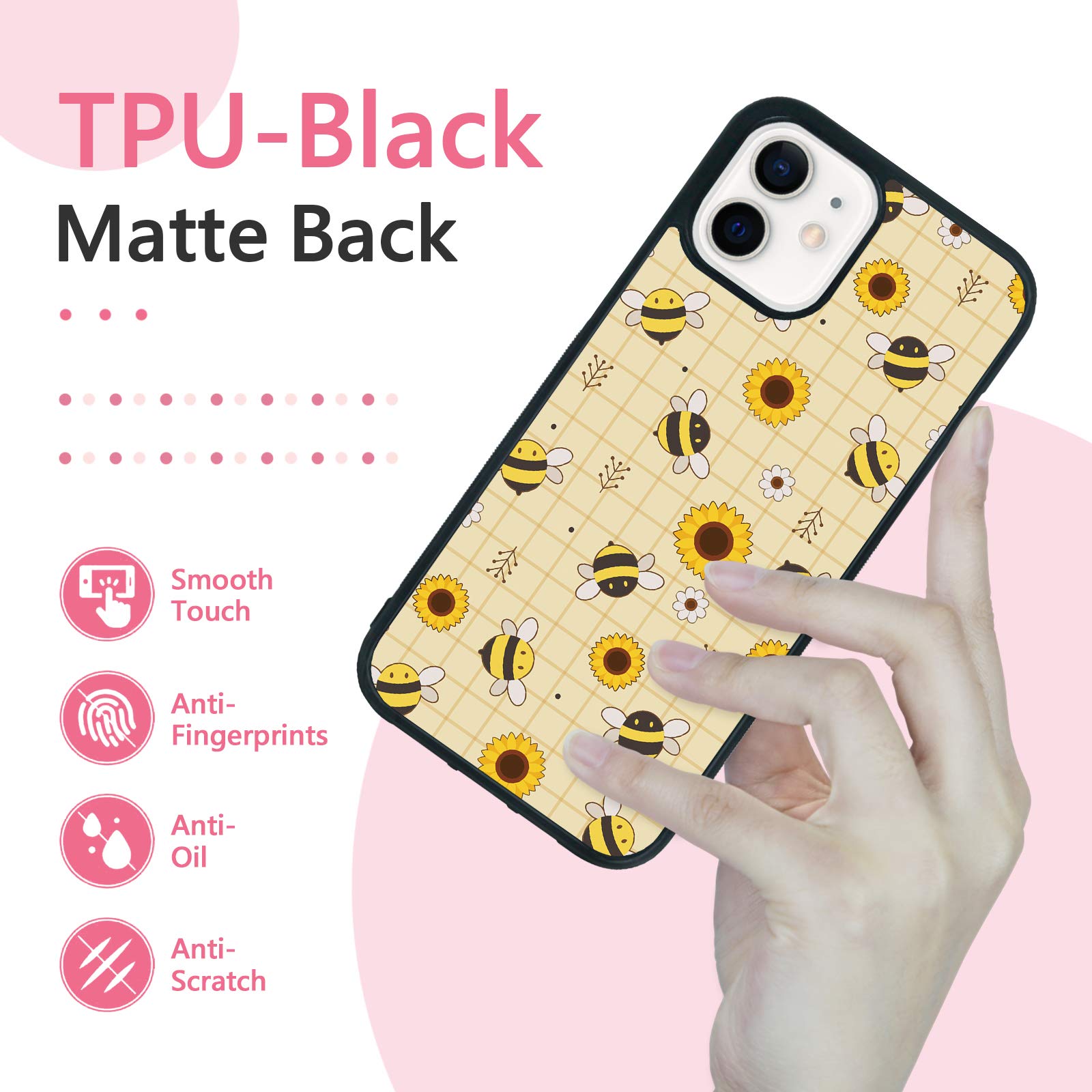 FANXI Shockproof Cute Yellow Bee Phone Case for iPhone 12/12 Pro 6.1 Inch - Protective Durable Cover for Women, Men, Boys & Girls - Perfect for Outdoor Activities, School & Daily Use