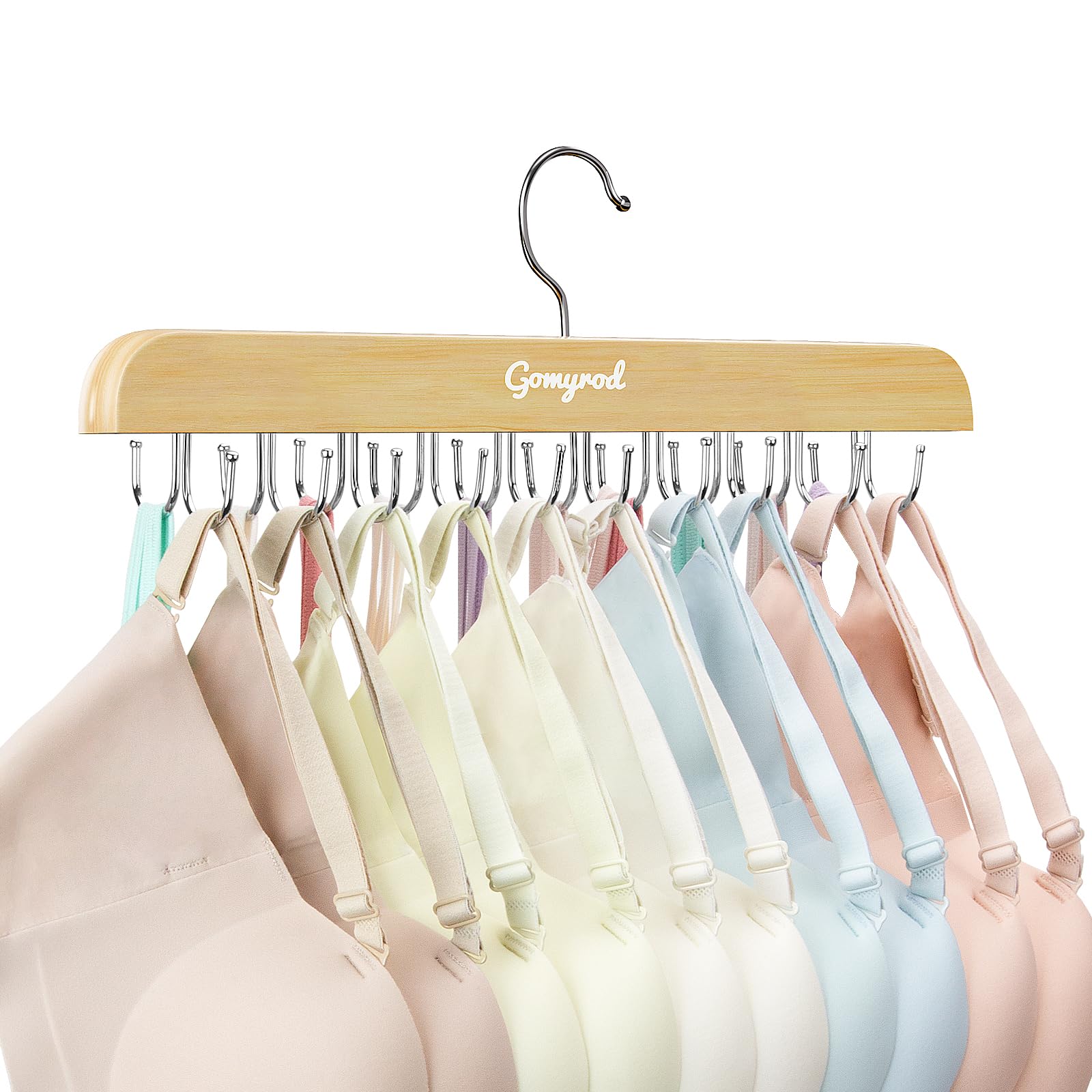 Foldable Wooden Bra & Tank Top Hanger with 20 Hooks - 360° Rotating Space Saving Closet Organizer for Scarves, Ties & Lingerie - Perfect for Dorm, Apartment & Small Space Storage (1 Pack)