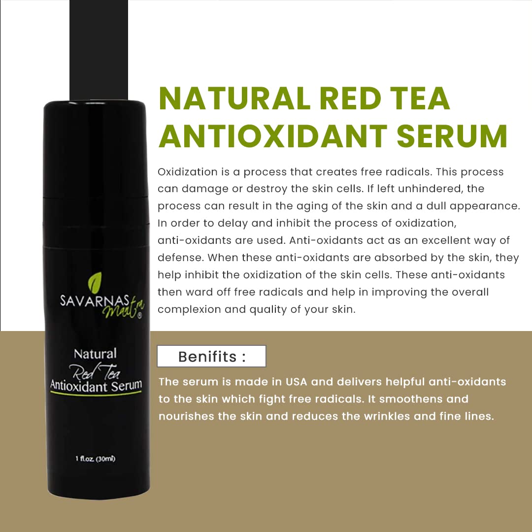 Savarnas Mantra Natural Red Tea Antioxidant Serum - Brightening & Anti-Aging Face Treatment for Glowing Skin | Perfect for Daily Skincare Routine & Nighttime Repair