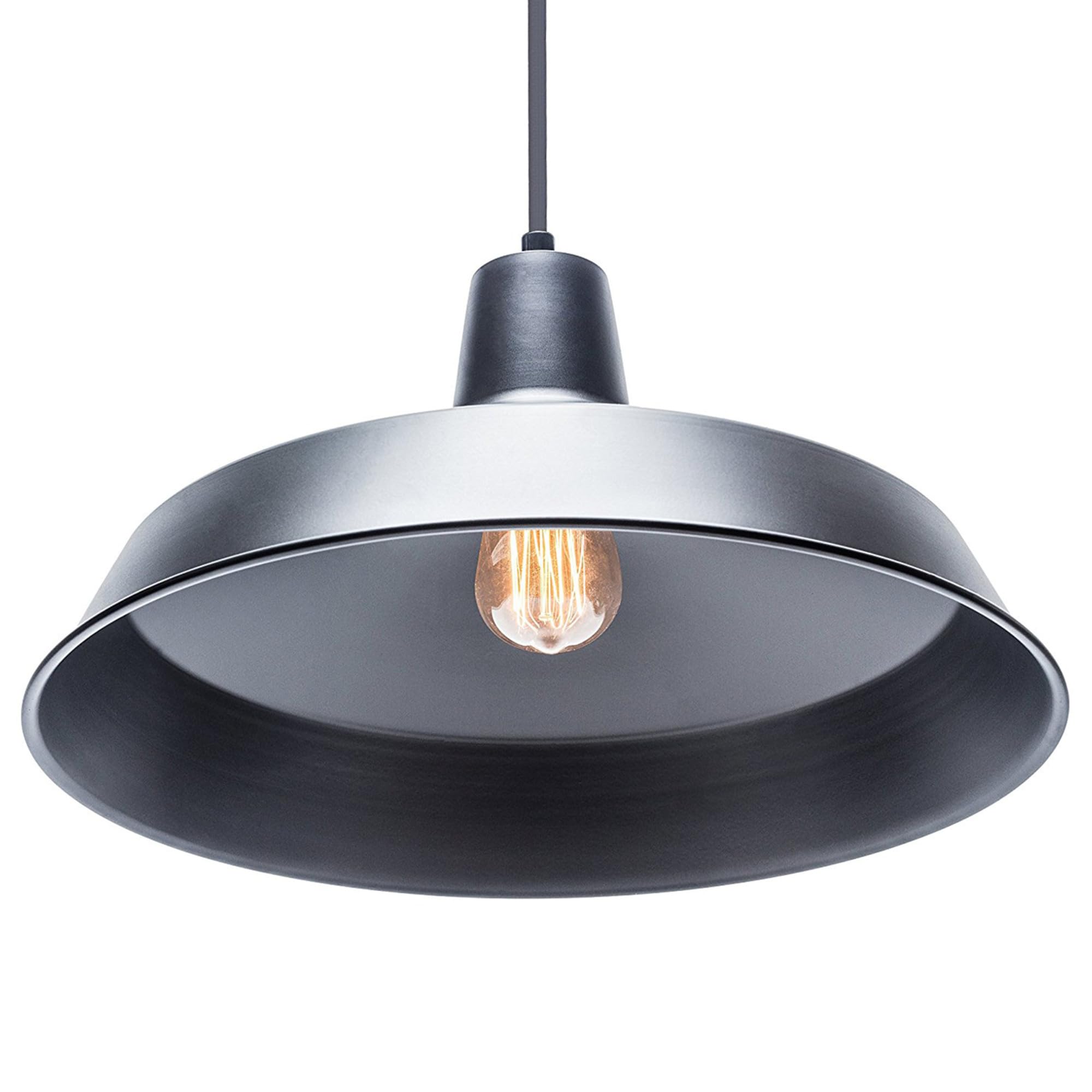 Globe Electric 65151 15ft Black Cord Plug-in Pendant Light with In-Line On/Off Switch - Matte Black Hanging Lamp for Kitchen Island, Dining Room, or Bedroom Ceiling Lighting