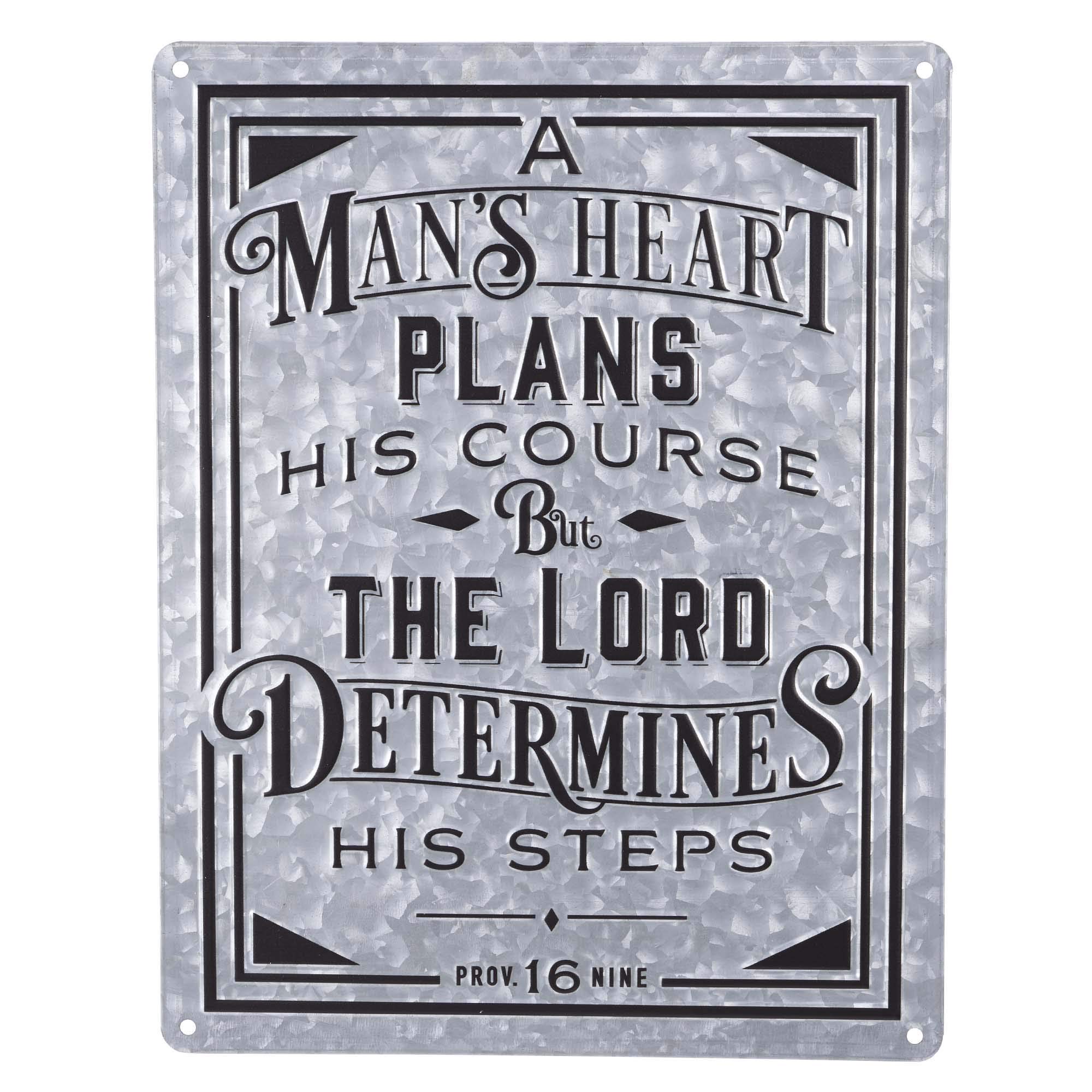Christian Wall Art Decor - Proverbs 16:9 Bible Verse Metal Plaque - Vintage Inspirational Home Décor Gift for Men & Women - 14x18 Inches - Perfect for Living Room, Bedroom or Office