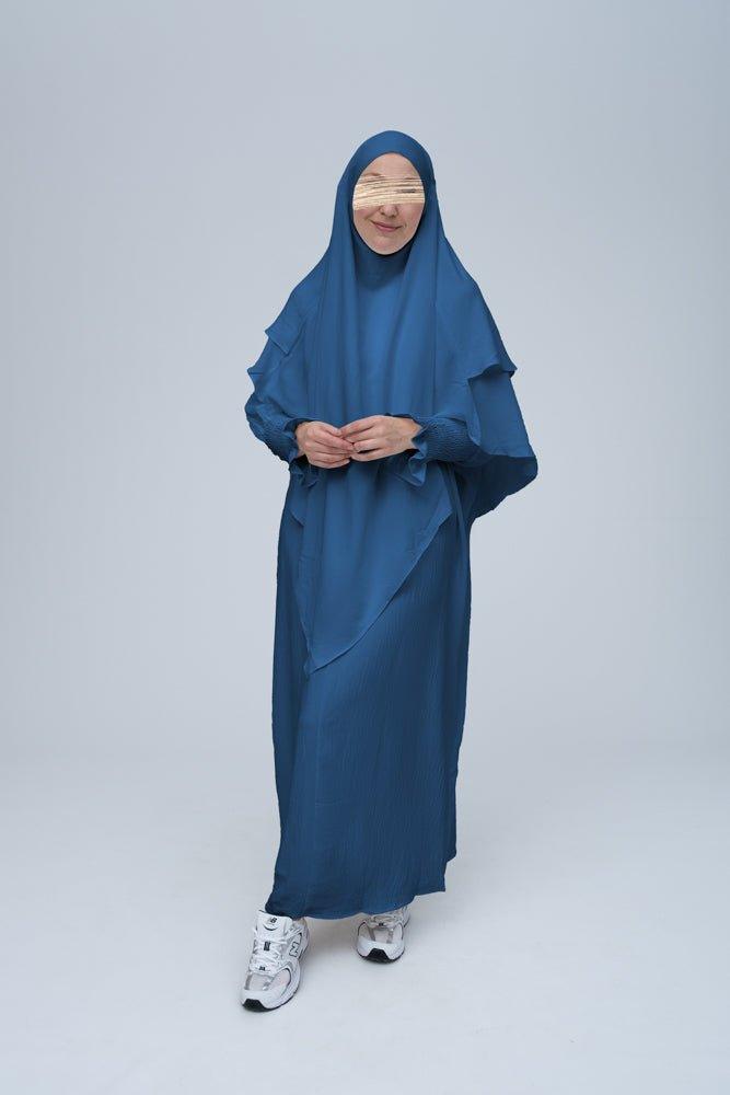 Blue Pristine Prayer Gown for Umrah & Salah - Modest Islamic Prayer Dress for Women, Lightweight & Comfortable for Home Worship or Mosque Prayers