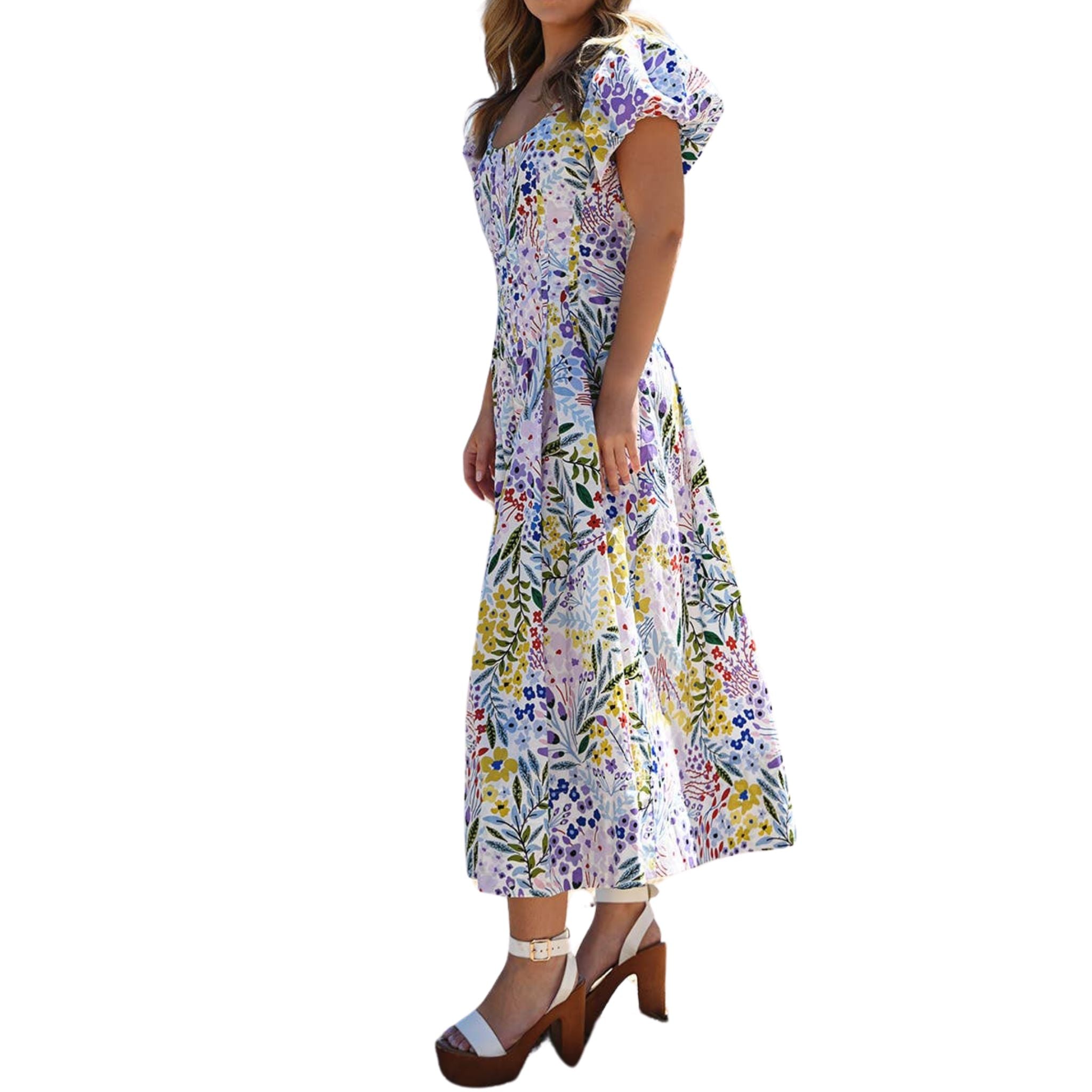 Stylish Purple Cotton Midi Dress for Women | Comfortable Garden Party & Summer Casual Wear