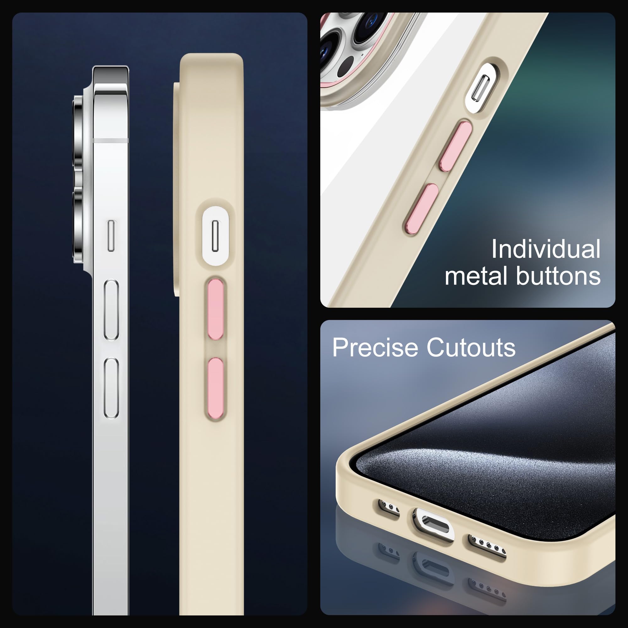 Premium Shockproof iPhone 15 Pro 6.1-Inch Case - Anti-Yellowing Clear Bumper Cover with Beige Accents | Perfect for Outdoor Activities, Gym Workouts & Everyday Protection