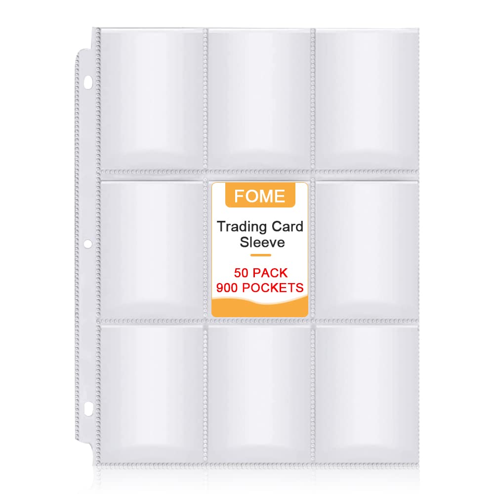 900 Pockets Baseball Card Sleeves - FOME Double-Sided 9-Pocket Trading Card Protector Pages with 3 Holes for 3-Ring Binders - Perfect for Collecting, Organizing & Storing Baseball Cards, Trading Cards & Business Cards (50 Pages) - Ideal for Card Collectors, TCG Players & Office Organization