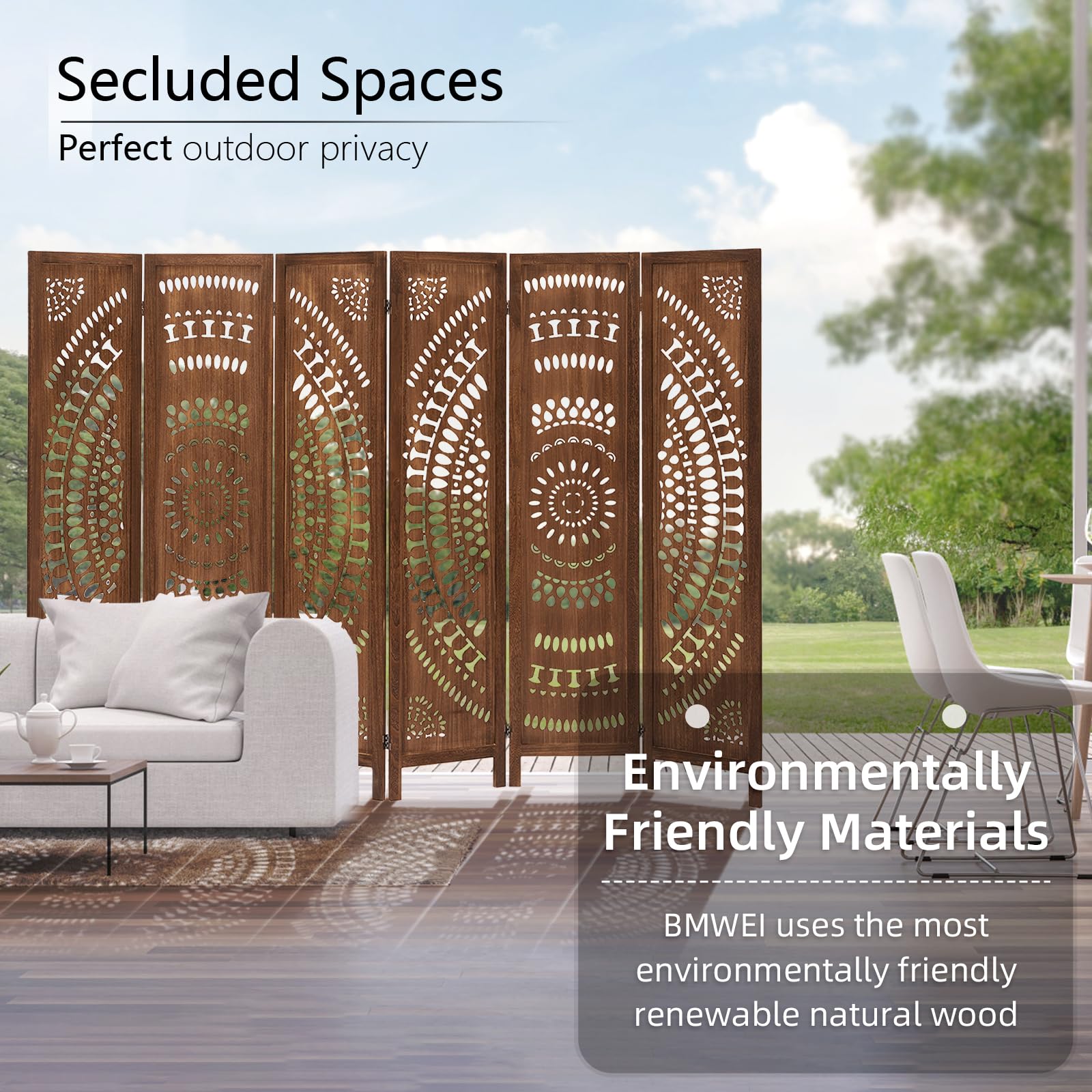 5.6 FT Wooden Room Divider Screen - 6 Panel Freestanding Partition for Home, Bedroom, Office & Restaurant - Rustic Brown Portable Wall Divider - Perfect for Privacy, Space Separation & Decoration