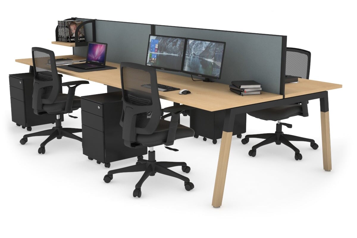 Quadro A Legs 4-Person Office Workstation with Wood Legs & Cross Beam [1800L x 700W] - Perfect for Collaborative Workspaces, Home Offices, and Modern Work Environments