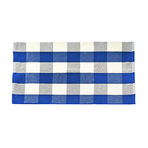 Blue and White Plaid Rug