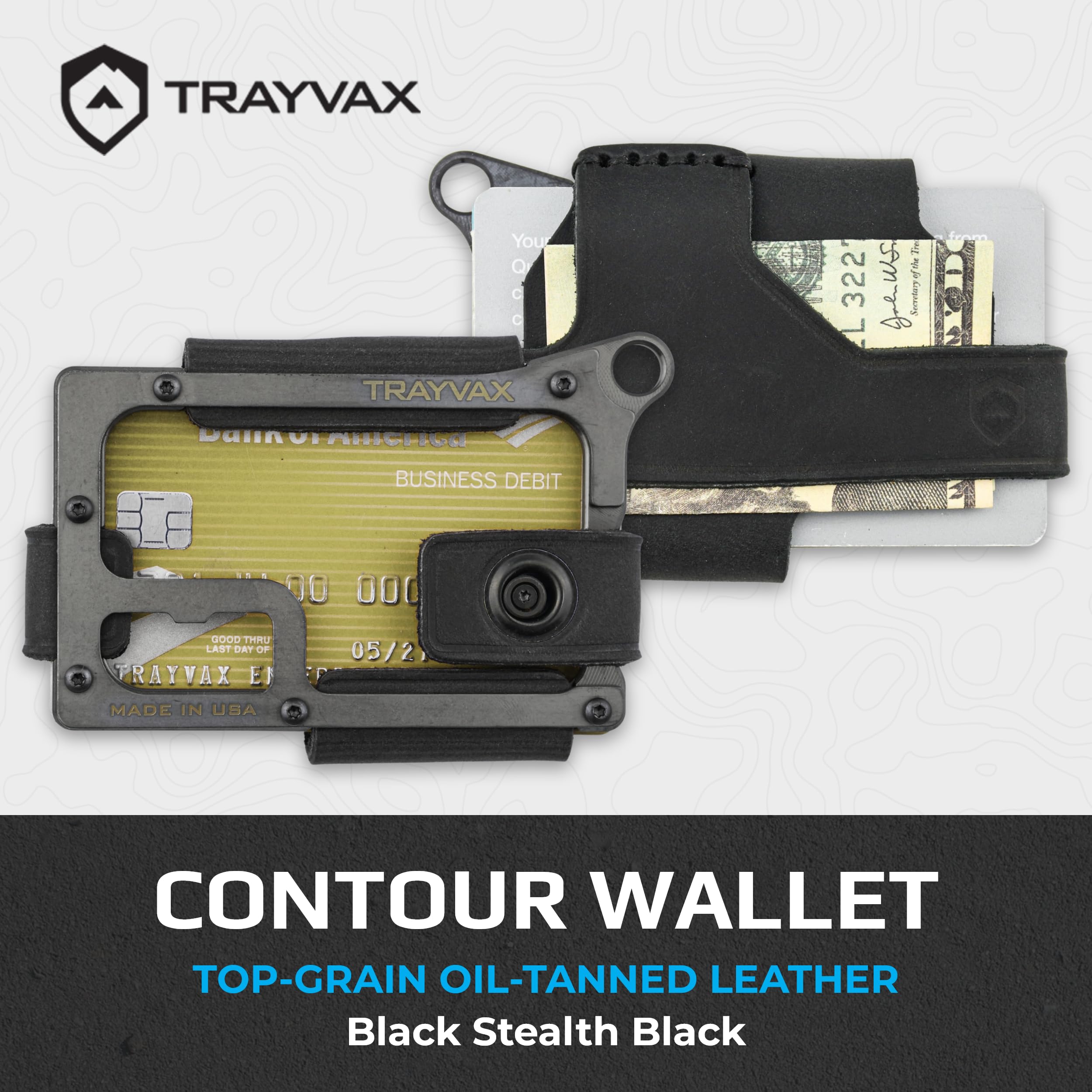 Trayvax Contour RFID Blocking Front Pocket Wallet - Slim Minimalist Leather & Metal Credit Card Holder for Men & Women - Black Stealth - Perfect for Travel, Everyday Carry & Secure Storage