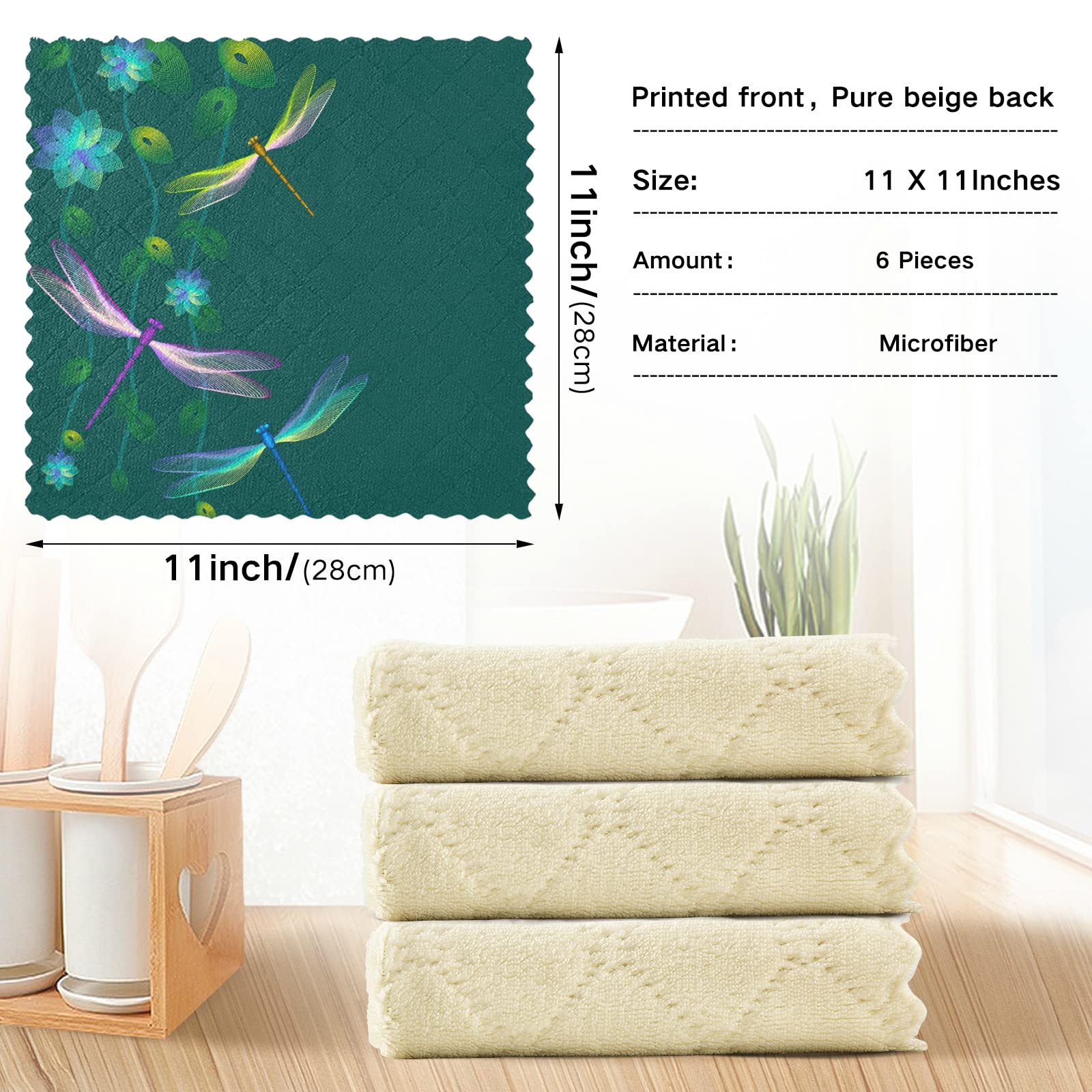 ALAZA Absorbent Dish Towels Set of 6 - Lint-Free Kitchen Cleaning Cloths for Dishes & Tea Time