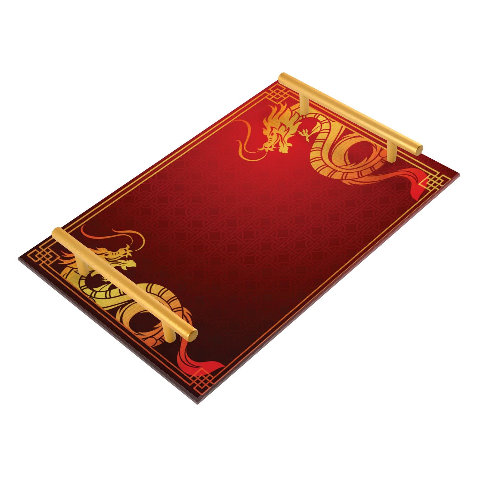 Red Dragon Acrylic Bathroom Vanity Tray with Handles - Decorative Countertop Organizer for Sink, Soap & Jewelry | Perfect for Bathroom Vanity, Coffee Table & Home Decor