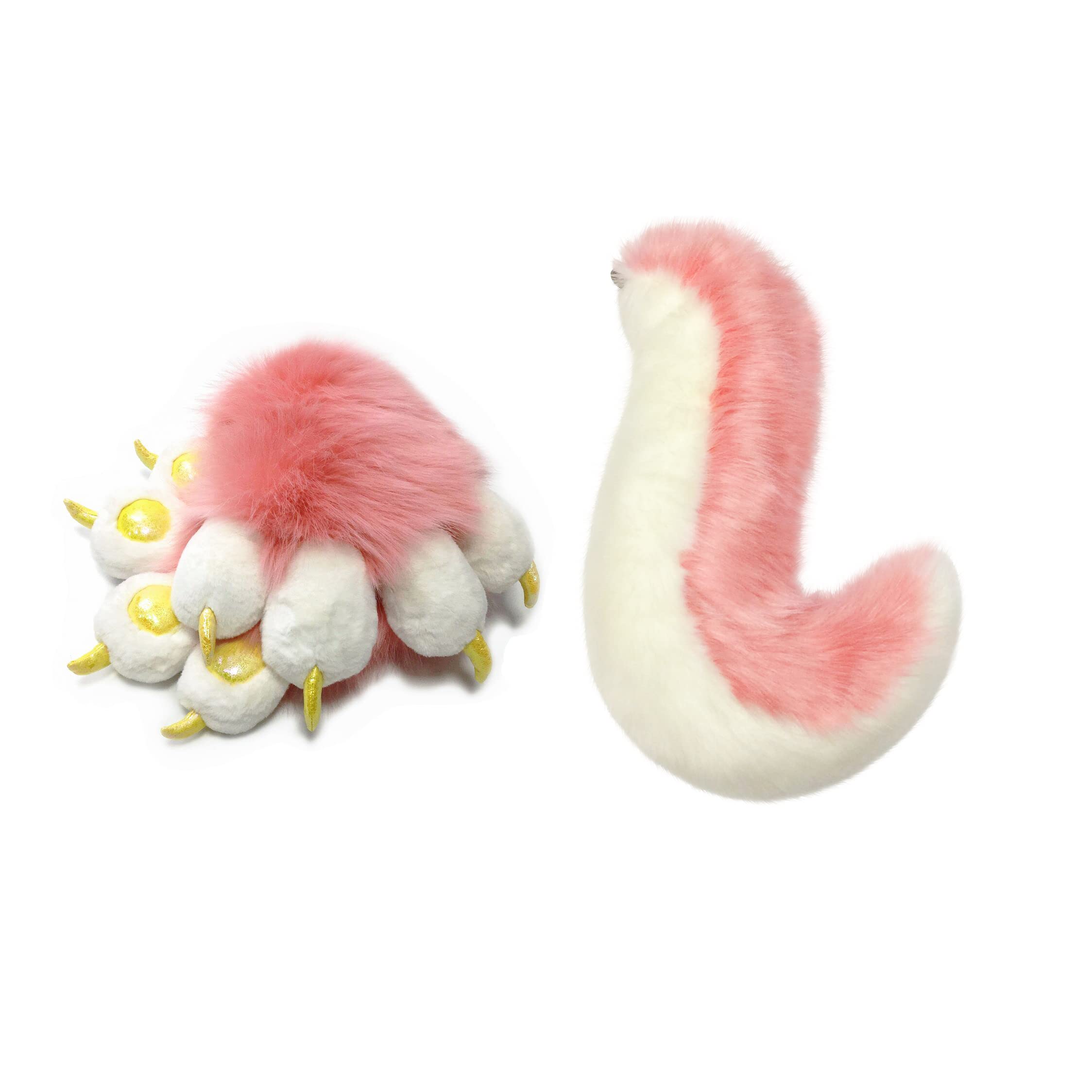 Furryvalley Furry Cosplay Paws & Tail Set - Pink Fursuit Accessories for Kids & Adults | Perfect for Halloween, Cosplay Parties, and Furry Conventions