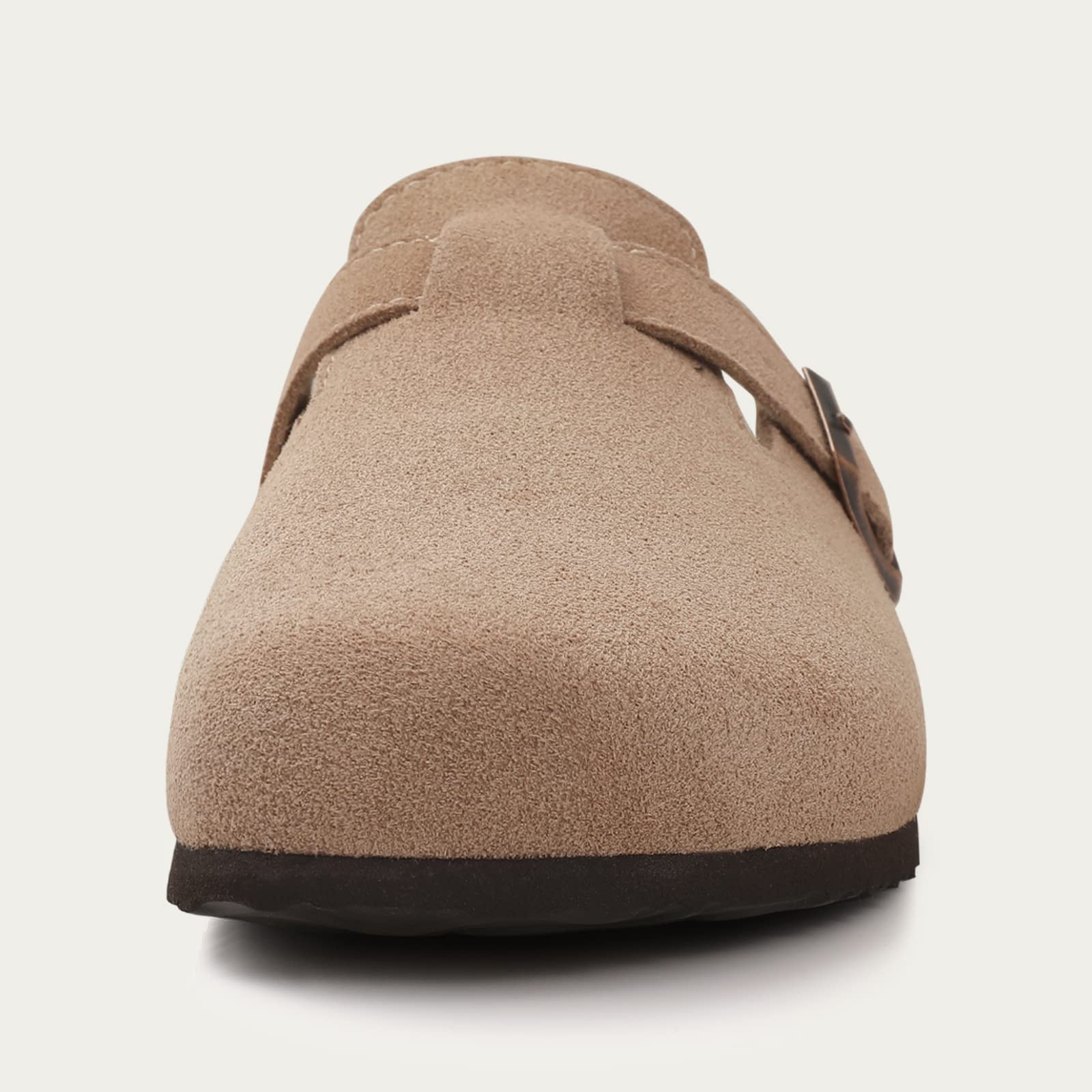 KIDMI Women's Suede Clogs - Leather Mules with Cork Footbed & Arch Support - Comfortable Slip-On Sandals for Casual Wear, Work & Home