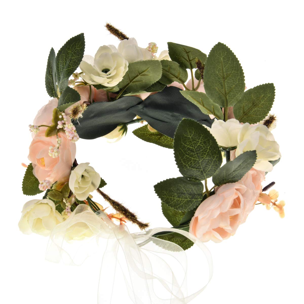 Elegant Champagne Rose Flower Headband - Floral Crown Garland Halo for Weddings, Bridal Showers, Boho Festivals & Photo Shoots