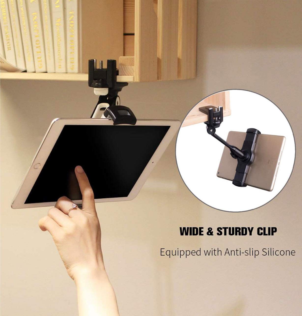 Ledetech Aluminum Tablet Stand Holder - Adjustable Clamp Mount Bracket for iPad 4.7~12.9 Inch (iPad Air/Pro/mini), Smartphones - Durable & Portable Desk Organizer (Black) | Perfect for Home Office, Kitchen, Bedroom & Travel Use