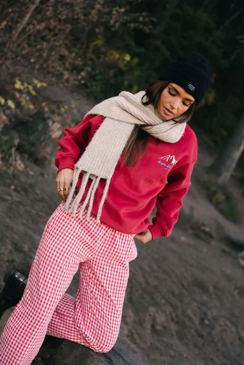 Aspen Ski Camp Crewneck Sweatshirt - Red Winter Pullover for Skiing, Snowboarding & Outdoor Adventures