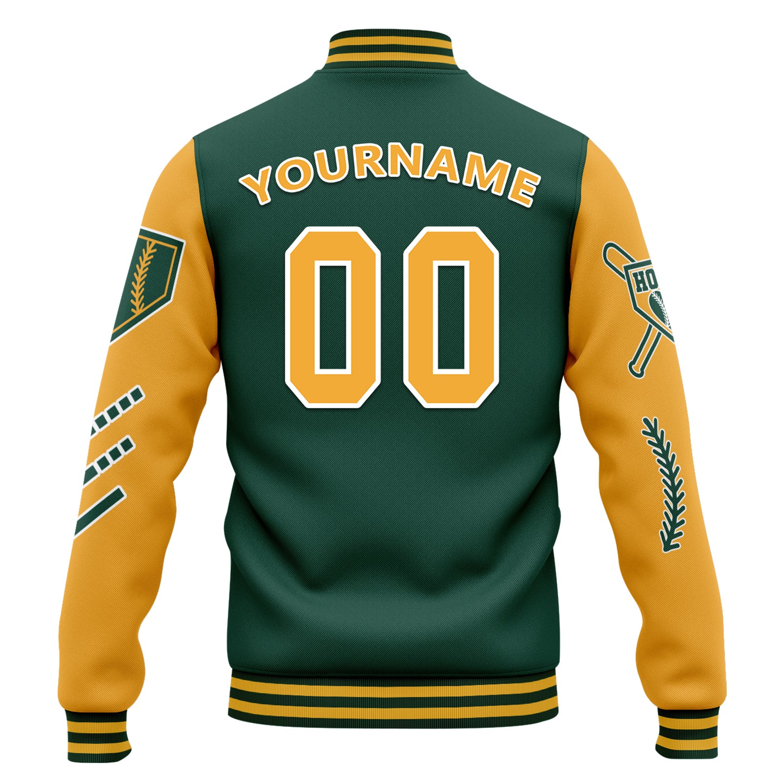 Custom Green & Yellow Raglan Sleeve Bomber Jacket - Personalized Varsity Letterman Jacket with Full Snap Closure (FZ005 D023002) - Perfect for School Sports, Team Events & Casual Streetwear Fashion