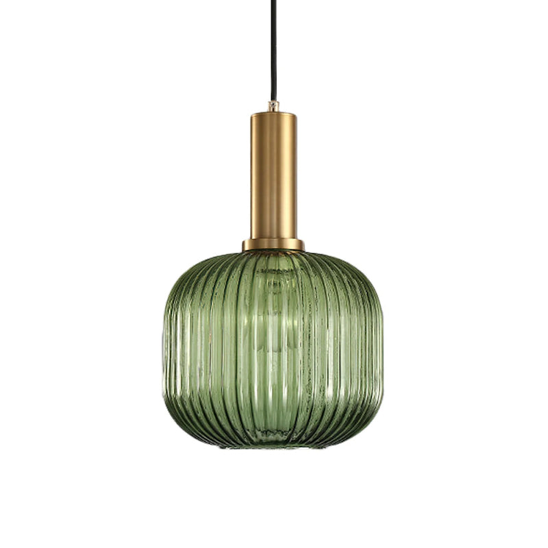 Modern Oval Reeded Glass Pendant Light - Sleek Farmhouse Ceiling Fixture for Kitchen Island, Dining Room & Bedroom Lighting