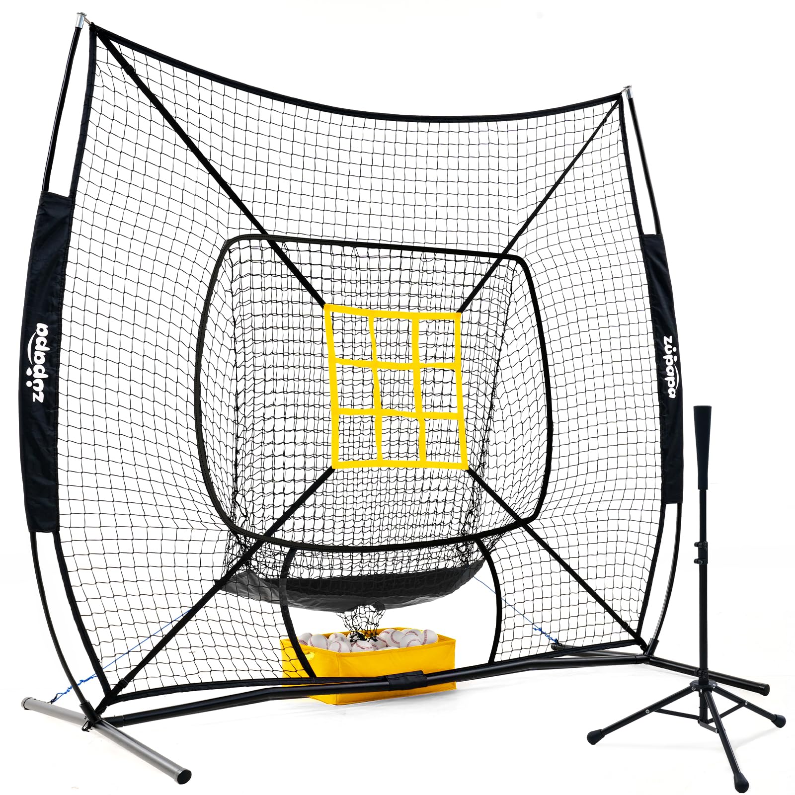 Zupapa 7x7 Feet Baseball & Softball Practice Net with Strike Zone - Portable Backstop Training Net for Batting, Hitting, Pitching & Catching - Perfect for Backyard, Field & Indoor Practice Sessions