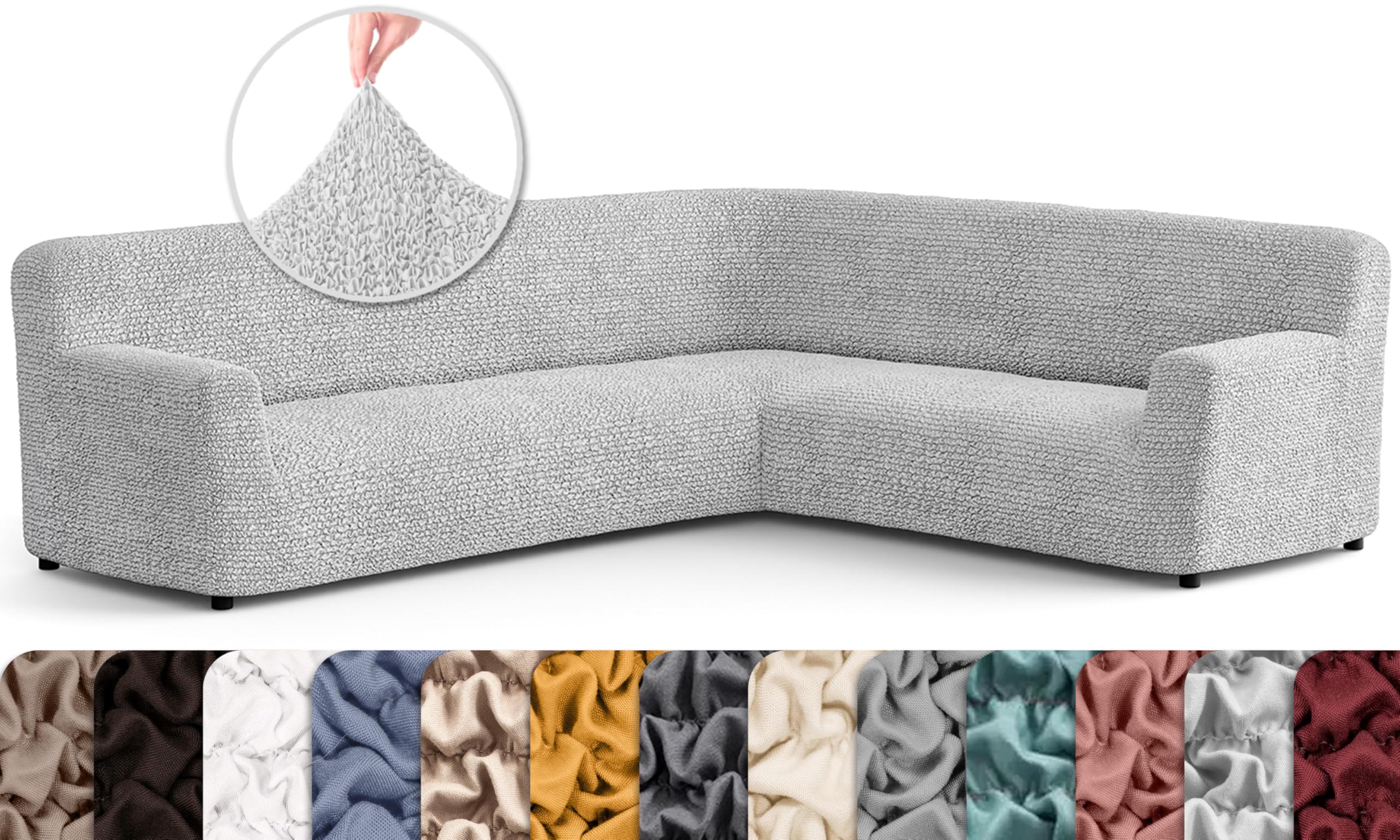 PAULATO BY GA.I.CO. Extra Large L-Shaped Sectional Sofa Cover - Washable Polyester Slipcover - 1-Piece Form Fit Furniture Protector - Microfiber Fabric - Light Grey - Perfect for Living Room, Family Room & Home Theater Seating Protection