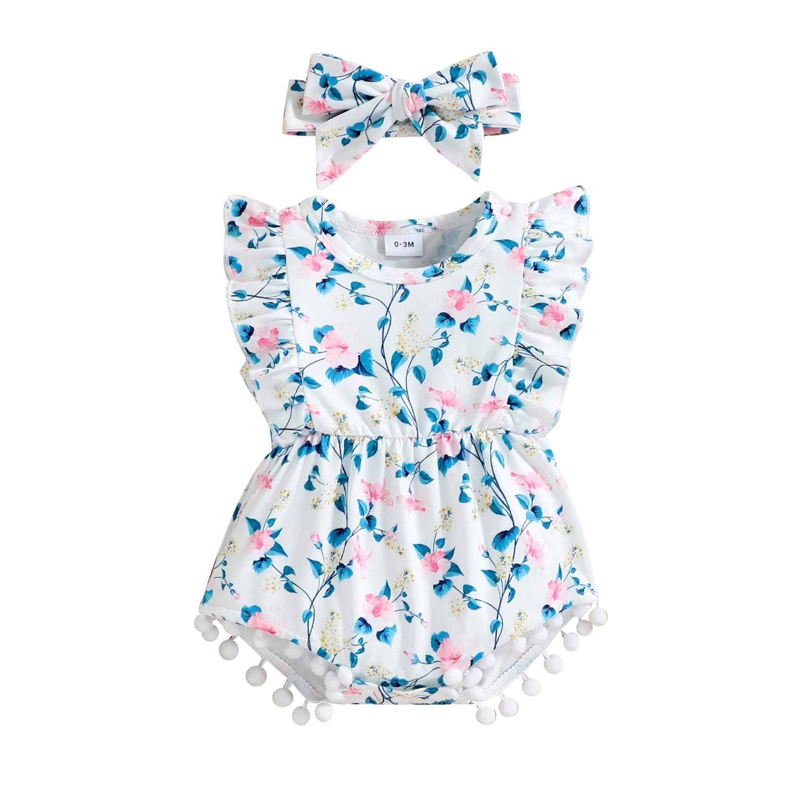 Hascloth Newborn Baby Girl Romper - Floral Tassel Bodysuit with Ruffle Sleeveless Outfit | Cute Infant Jumpsuit for Summer, Photo Shoots & Special Occasions