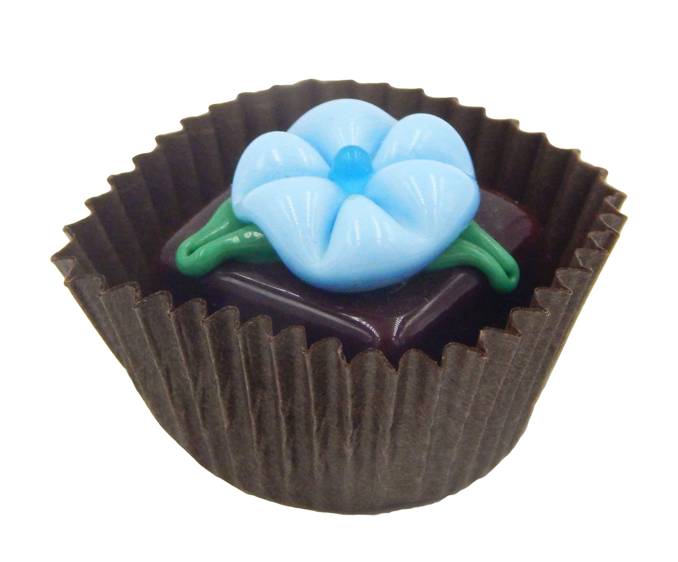 Handmade Flower Chocolate Candy Cubes - Blue Floral Glass Treats for Gifts & Desserts