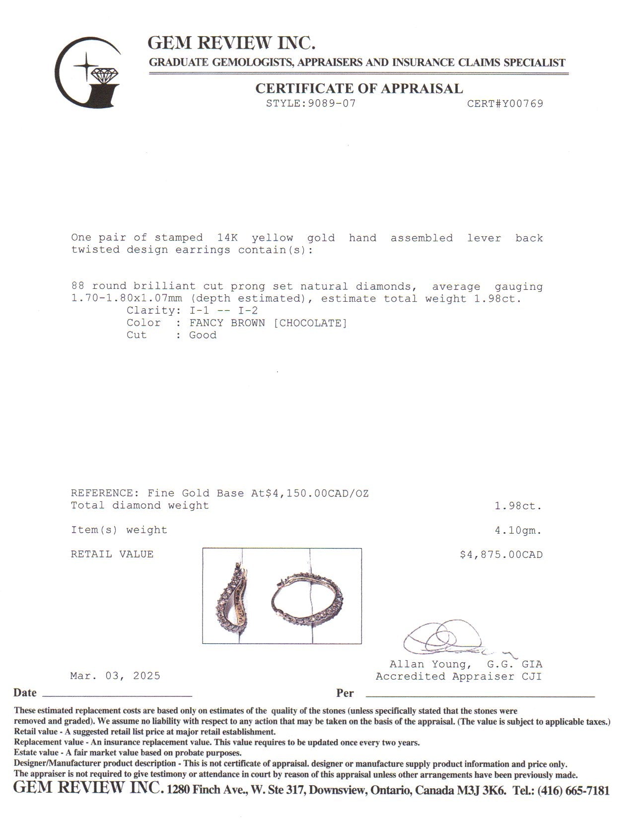 14K Yellow Gold Diamond Wavy Hoop Earrings for Women - 1.98 Carat Total Weight (ctw) | Elegant Dangle Earrings for Parties, Weddings & Everyday Wear