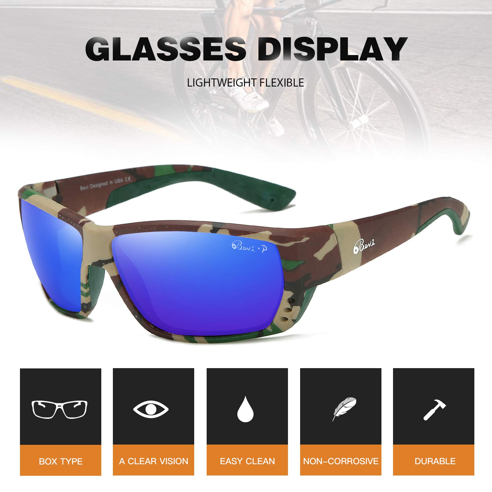 **Bevi Polarized Sports Sunglasses – Lightweight TR90 Frame, Flexible & Durable UV Protection for Men & Women – Perfect for Running, Cycling, and Outdoor Activities**