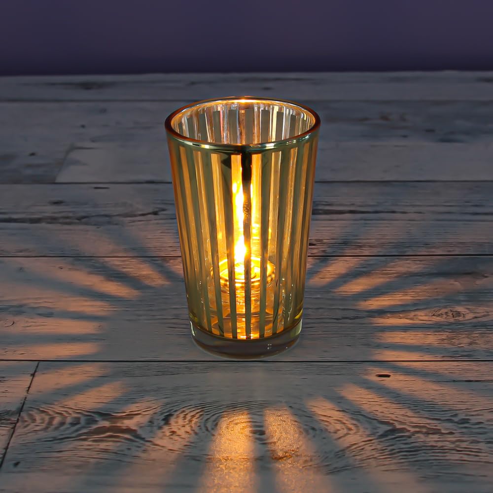 Richland Stripe Gold Metallic Glass Candle Holders - Set of 48 Large Decorative Votive Candle Holders for Weddings, Parties, Home Decor & Centerpieces
