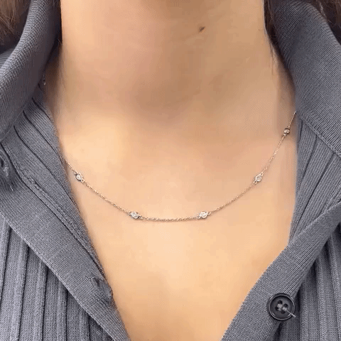 12 Stone Diamond By The Yard Necklace - 14K Gold Bezel Set Diamond Station Necklace | Elegant Everyday Jewelry for Women, Perfect Gift for Anniversary & Valentine's Day