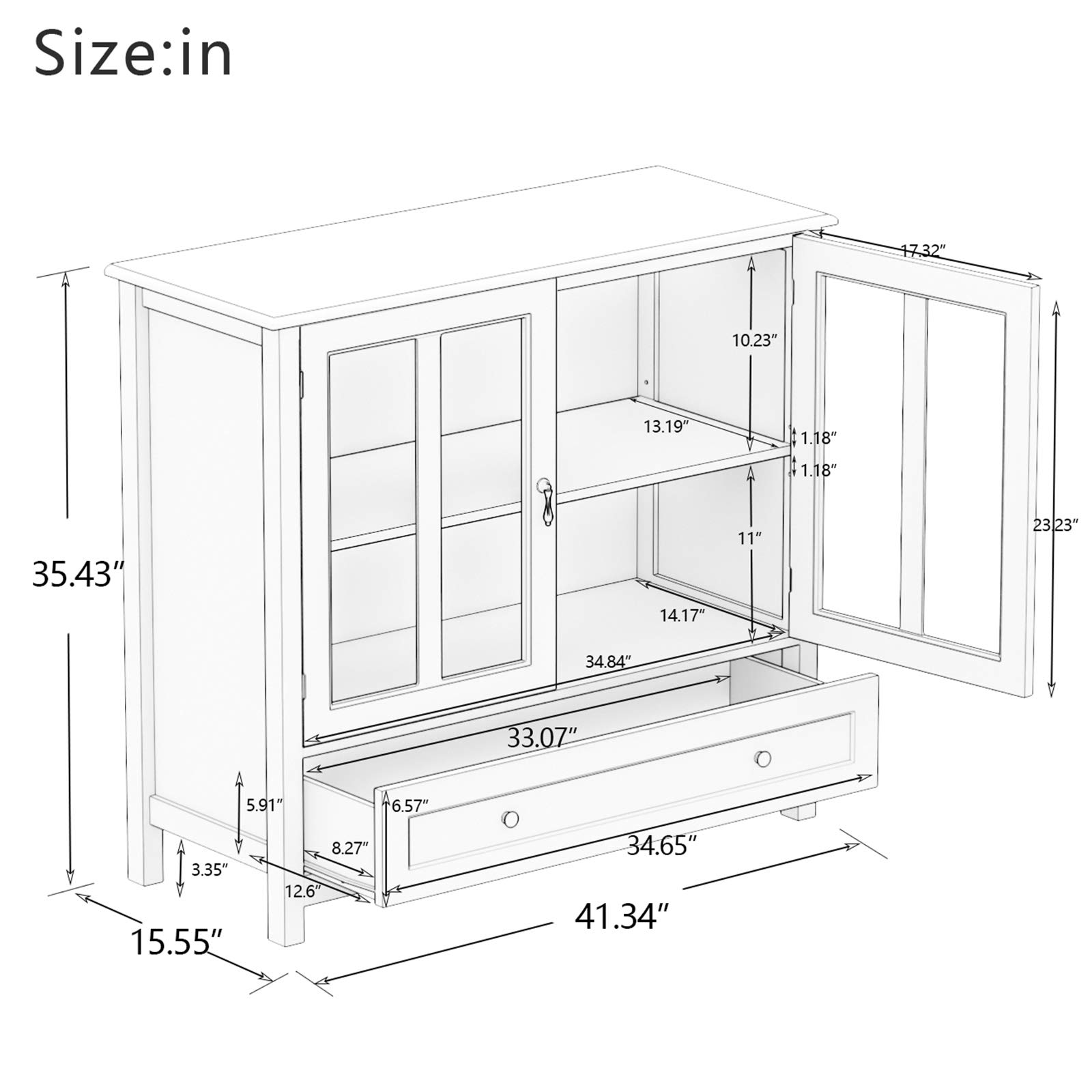 Modern White Wood Buffet Sideboard with Large Drawer & 2 Glass Doors - Elegant Kitchen Storage Cabinet, Entryway Console Table for Living Room, Bedroom, Dining Room | Perfect for Home Organization & Stylish Decor