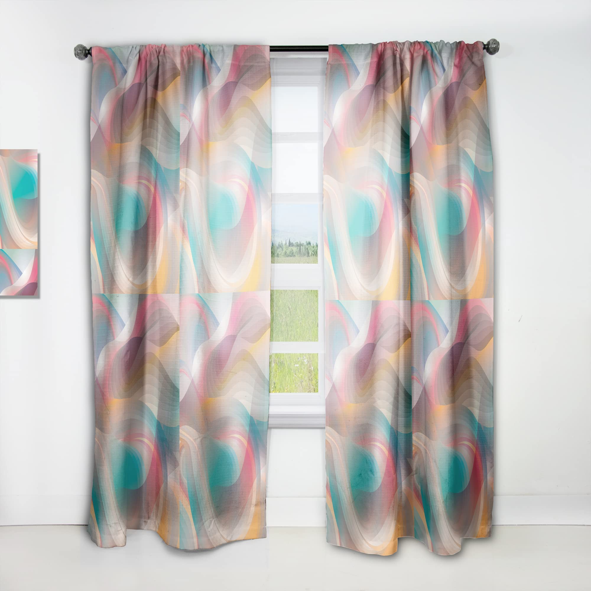 Retro Shining Color Wave Thermal Insulated Curtains - 52x95 Inch Single Panel for Bedroom & Living Room - Soundproof Blackout Drapes for Home Decor, Office & Nursery