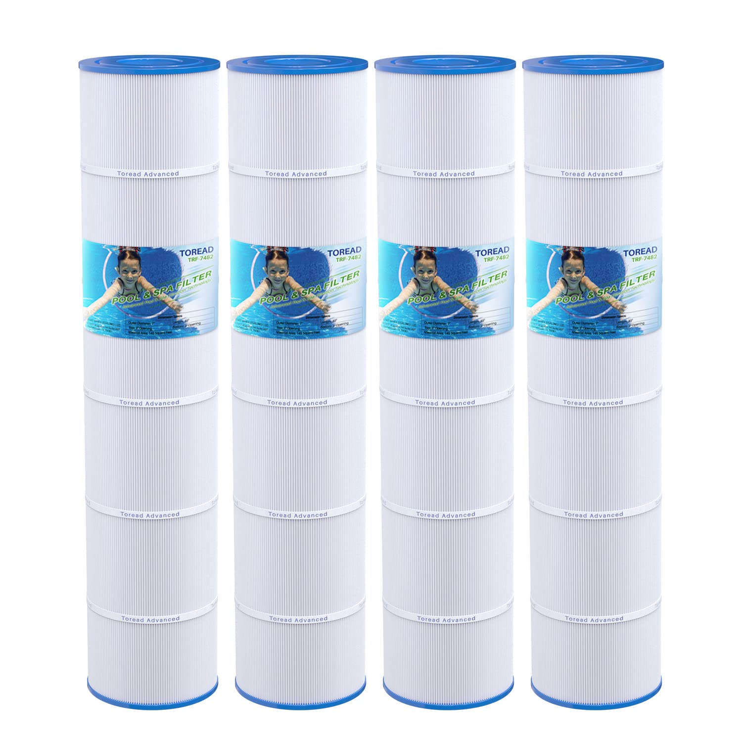 TOREAD PJAN145 Pool Filter Cartridge 4 Pack - 145 sqft Replacement for Jandy CL580, CV580, Unicel C-7482, Ultral-A10, Filbur FC-0820, A0104100, R0357900, Filbur FC-6415, SD-01109 - Perfect for Inground & Above Ground Pool Maintenance