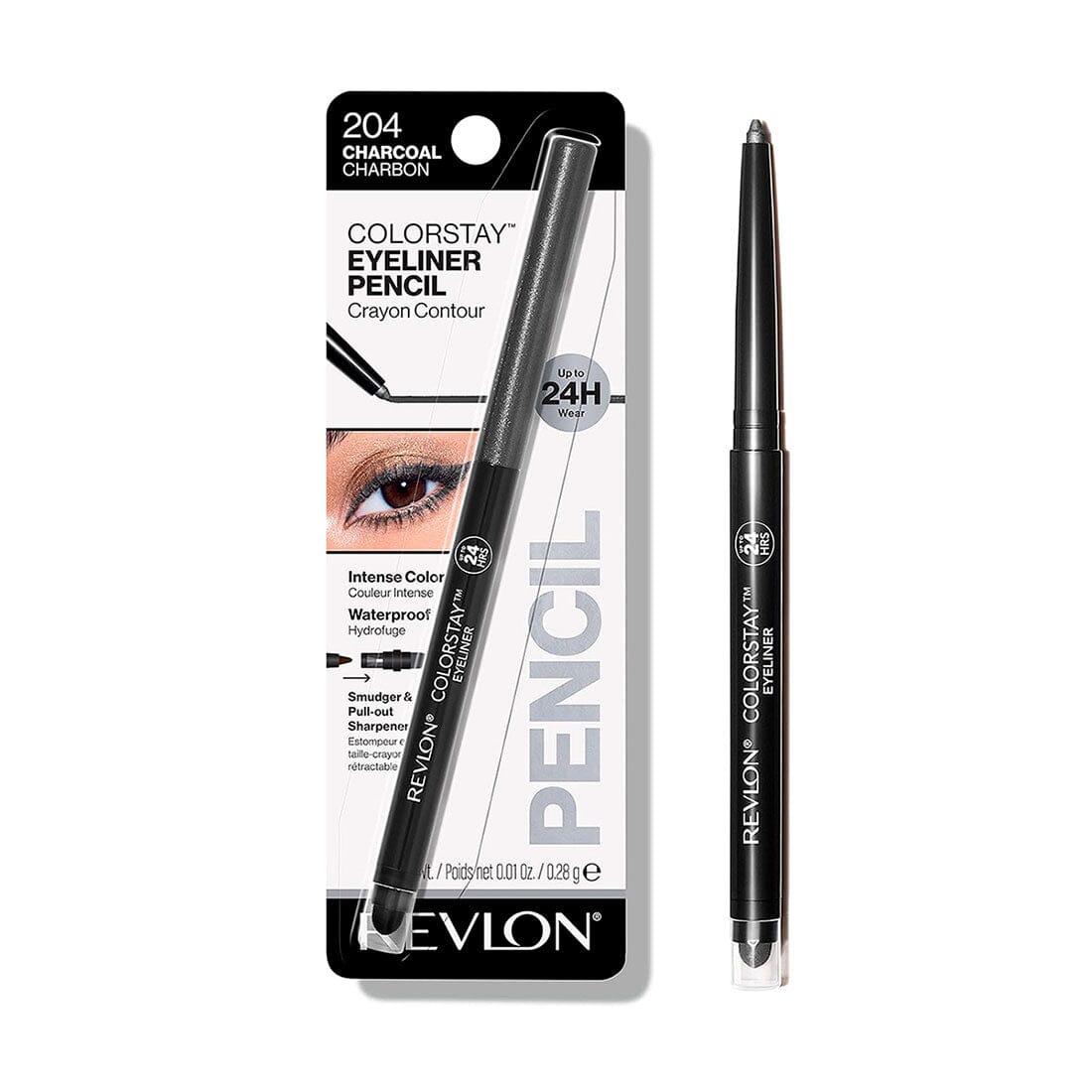 Revlon ColorStay Eyeliner - Long-Lasting Charcoal Black Eye Liner (0.28g) for Smoky Eyes & Everyday Makeup | Waterproof & Smudge-Proof