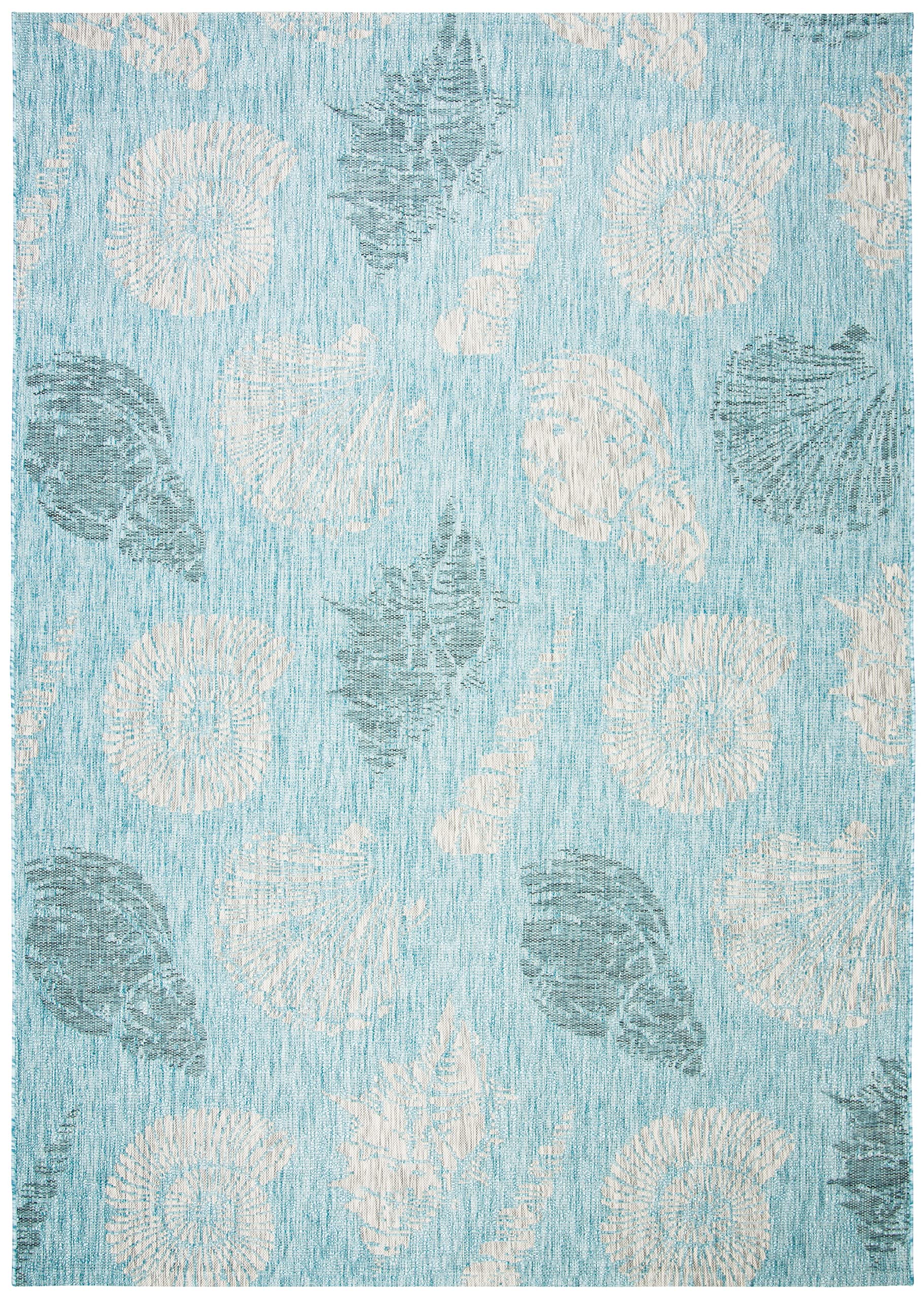 SAFAVIEH Courtyard Collection 8' x 11' Aqua & Cream Indoor Outdoor Rug - Waterproof, Easy Clean Area Carpet for Patio, Backyard, Mudroom, Deck & Poolside (CY8547)