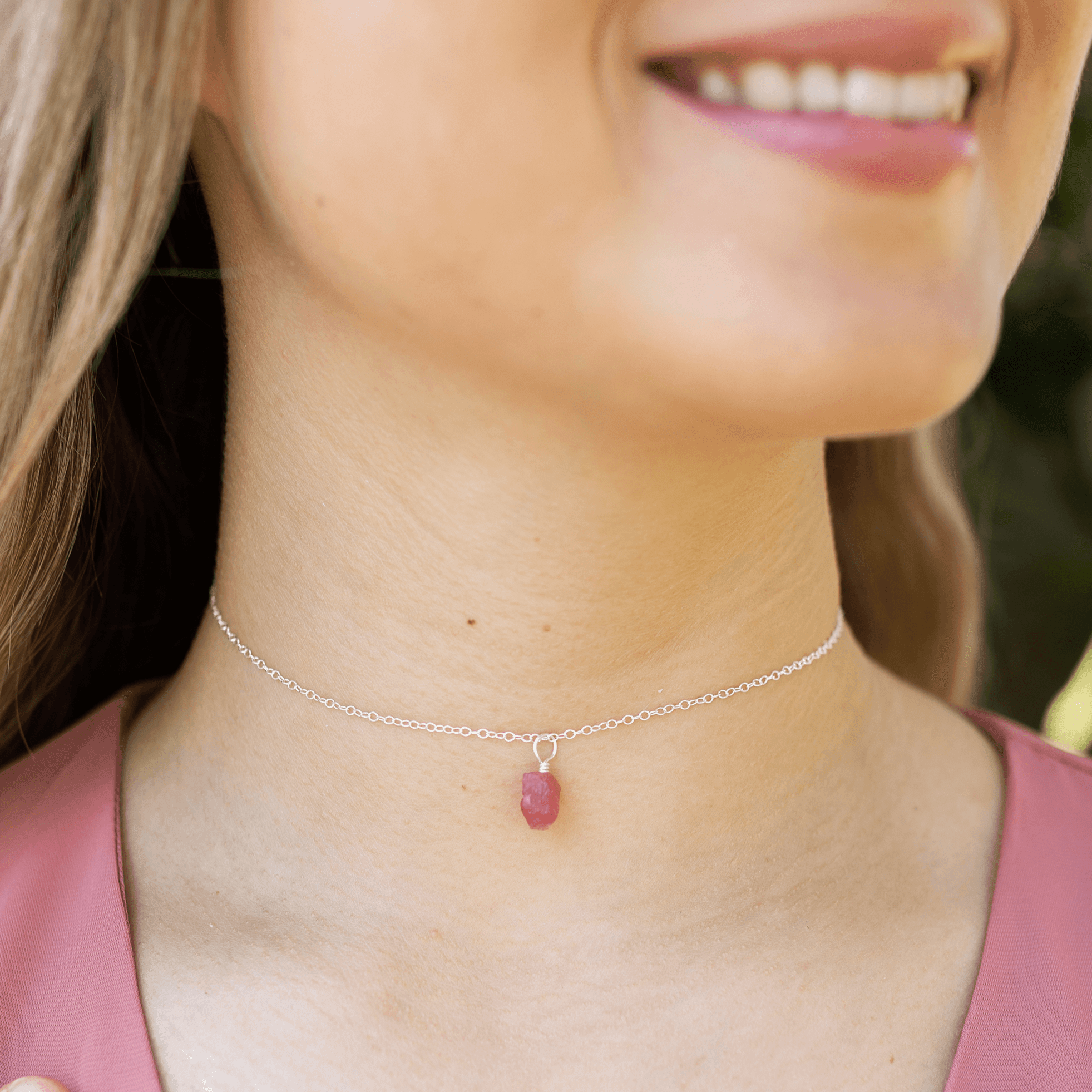 Natural Pink Tourmaline Gemstone Pendant Necklace - Dainty Choker for Women - Perfect for Valentine's Day Gifts & Everyday Elegance