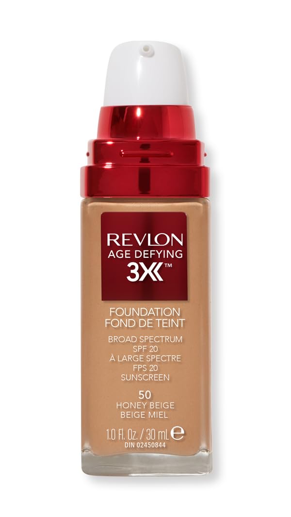 Revlon Age Defying Anti-Aging Foundation - 1.0 oz (30ml) Honey Beige, Firming & Lifting Makeup for Mature Skin | Daily Use, Special Occasions & Professional Makeup Looks