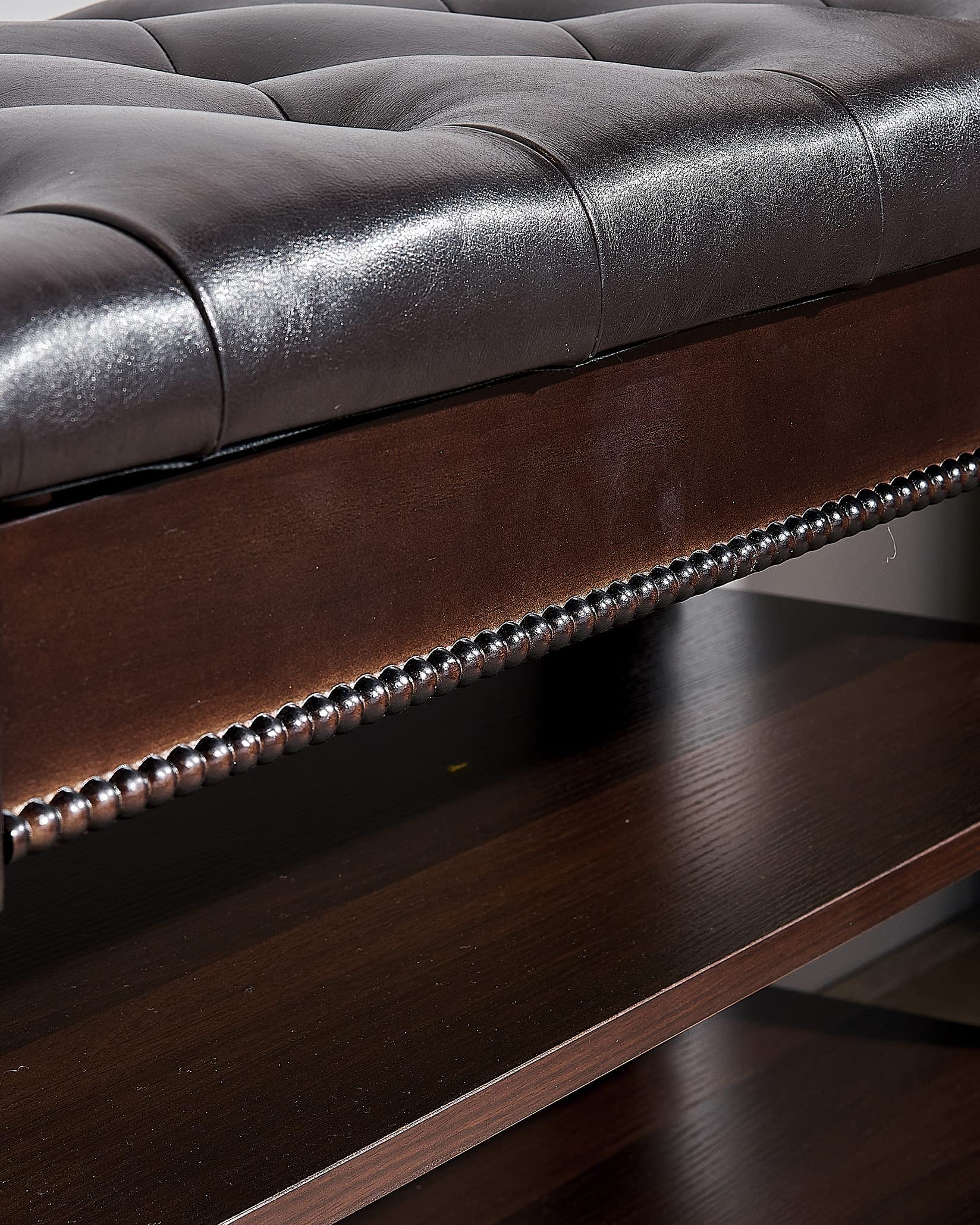 Wooden Shoe Storage Bench with Leather Seat - 2-Tier Lift-top Entryway Organizer for Shoes (31.5