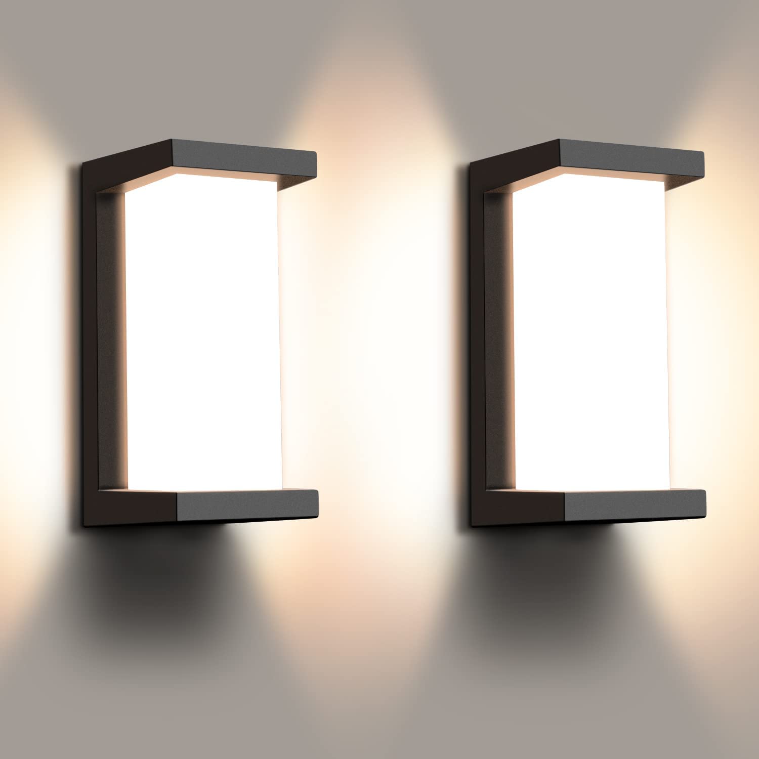 2 Pack Outdoor LED Wall Porch Lights - 3000K Warm White, Modern Waterproof Wall Sconces for Exterior Lighting - Perfect for Patio, Garden, Garage & Front Door Entryway