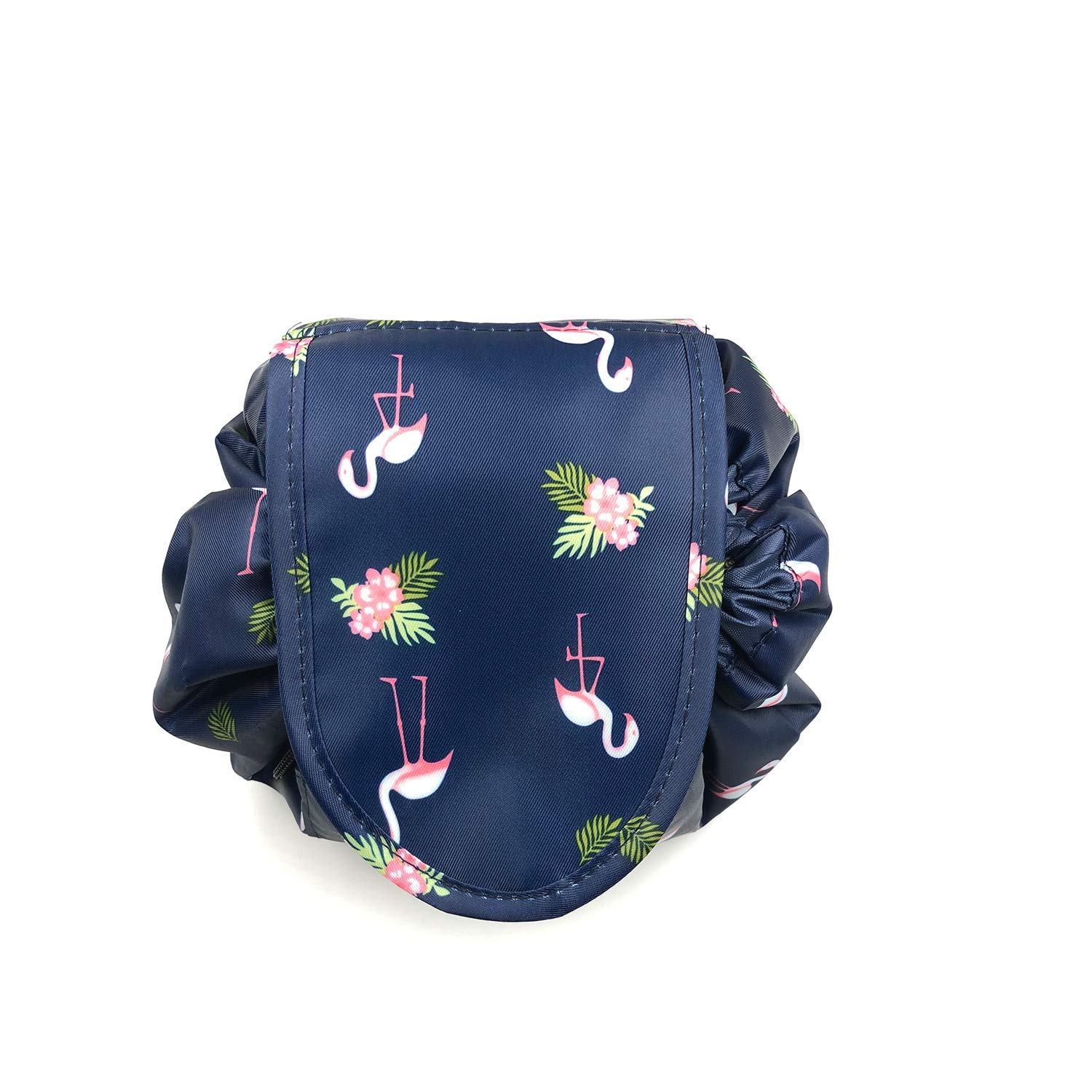 HINATAA Large Capacity Drawstring Makeup Bag - Waterproof Travel Cosmetic Organizer Pouch for Women, Flamingo Print - Perfect for Travel, Gym, Beach & Daily Storage