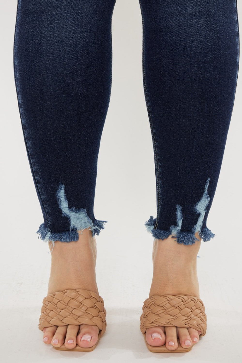 Kancan Women's High Waist Raw Hem Jeans - Full Size Stretch Denim Pants with Cat's Whiskers Design | Perfect for Casual Wear, Date Night & Everyday Outfits