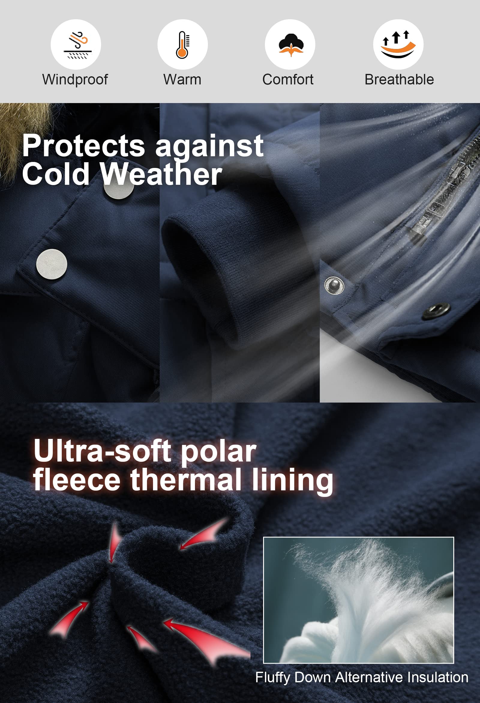 CREATMO Men's Big & Tall Waterproof Winter Puffer Jacket with Removable Fur Hood - Heavyweight Insulated Parka Coat for Cold Weather - Ideal for Snowboarding, Skiing & Outdoor Activities