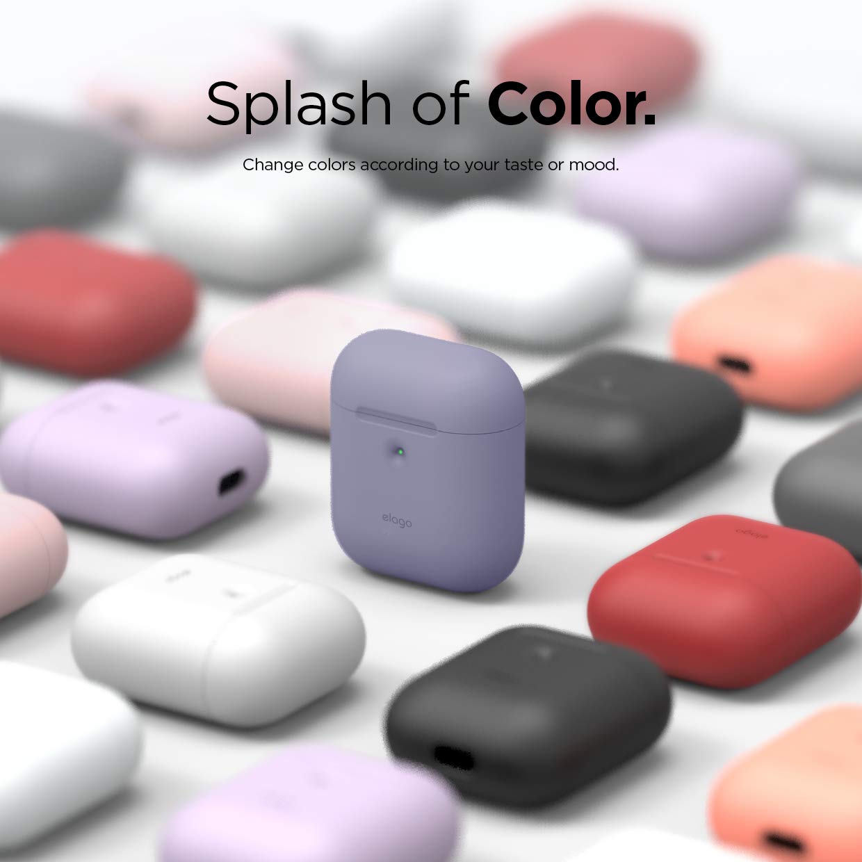 elago Silicone Protective Case for Apple AirPods 2 - Wireless Charging Compatible, Visible LED, Anti-Slip Interior Coating (Patent Registered) - Lavender Grey - Perfect for Gym, Travel & Everyday Protection