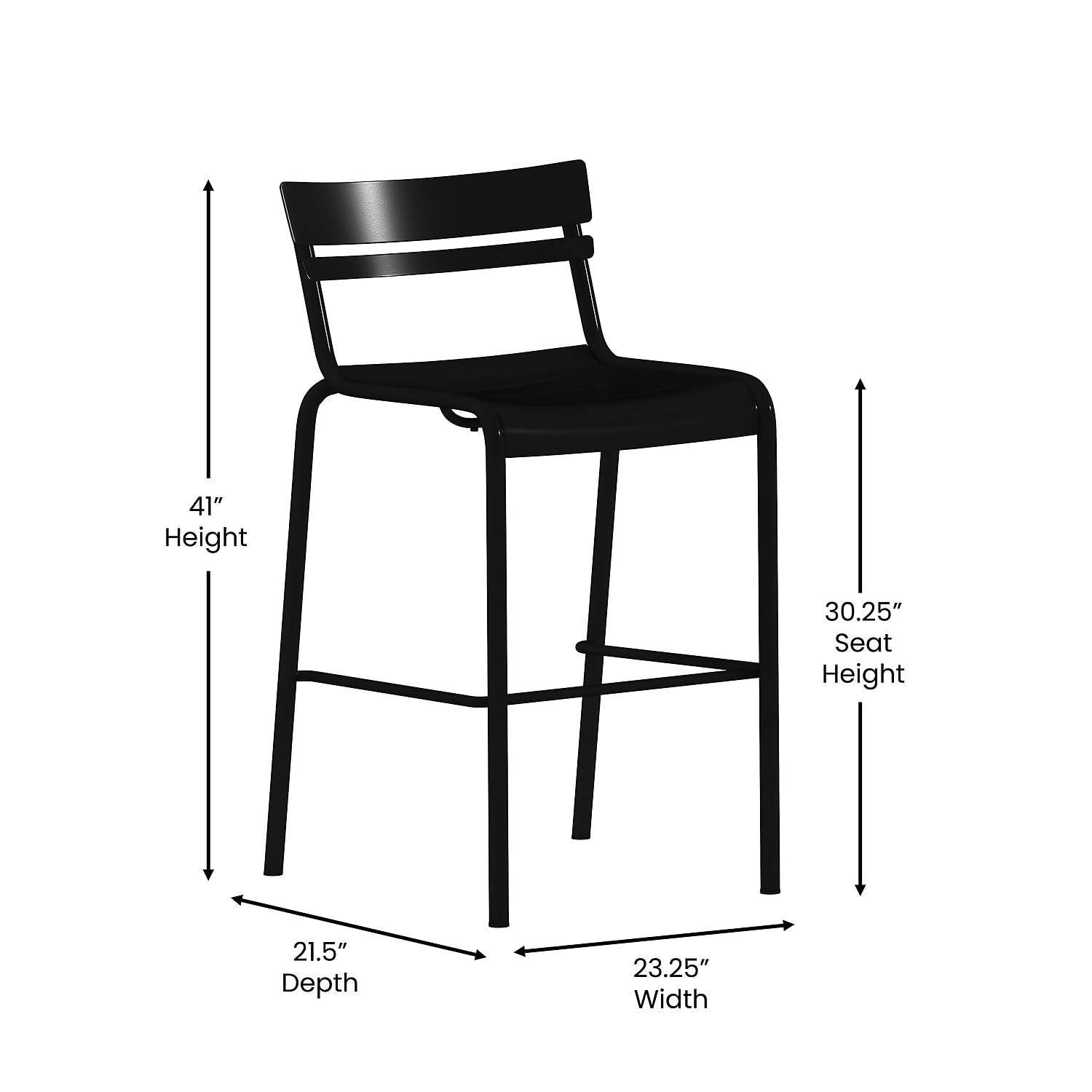 Flash Furniture Nash Commercial Grade Steel Stack Stool - Set of 2 Black Indoor-Outdoor Bar Stools with 2 Slat Back - Perfect for Home Bars, Restaurants & Patios