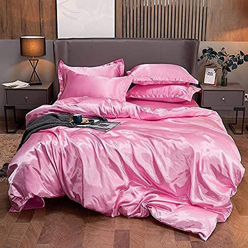 Luxury 7-Piece Twin XL Comforter Set - 600 GSM Satin Duvet Insert with Sheets (Comforter, Flat Sheet, Fitted Sheet & 4 Pillowcases) - Soft Pink Bedding for Teens, Dorms & Guest Rooms