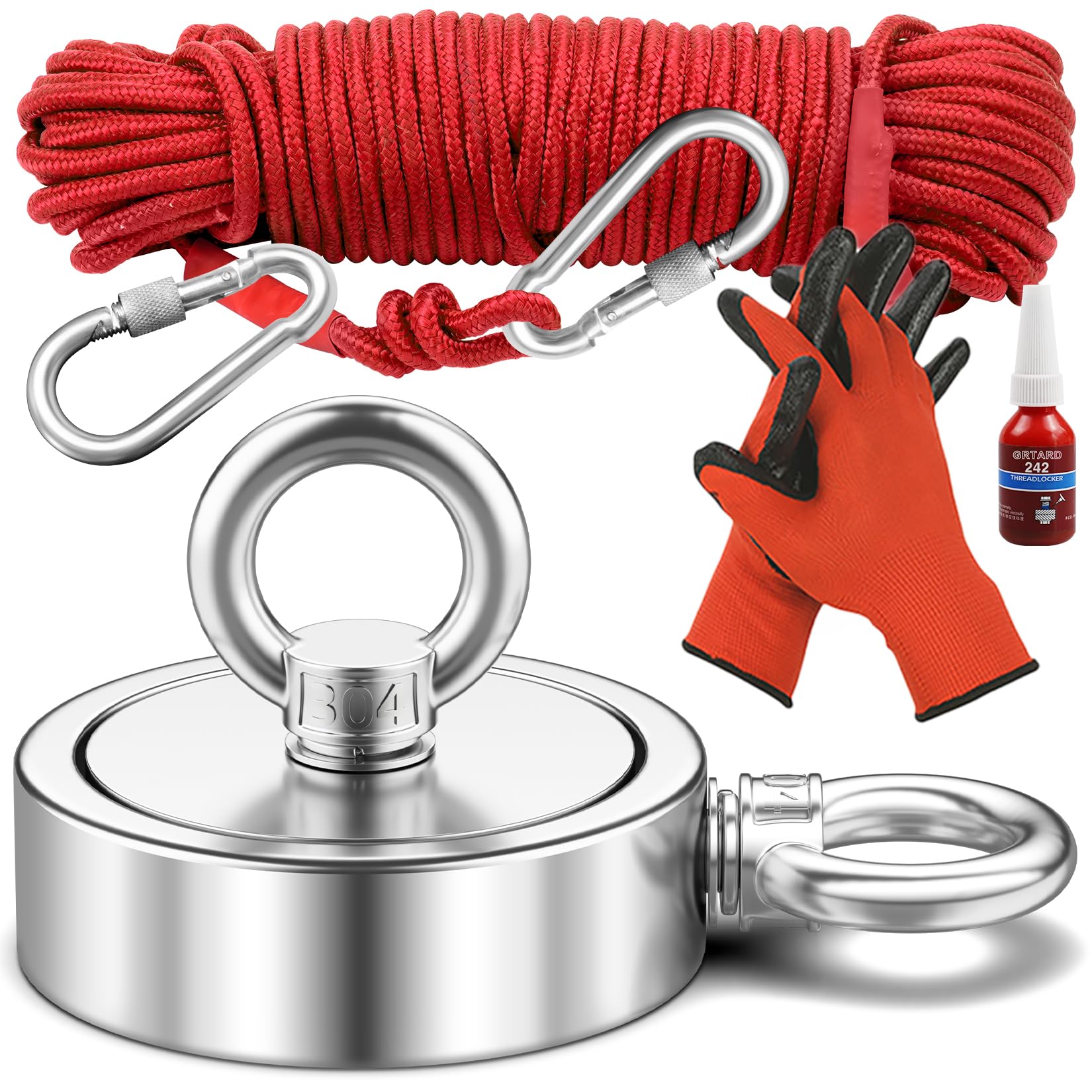 GRTARD 1000lbs Double-Sided Fishing Magnet Kit - 2.95 Inch Diameter Strong Pulling Force Magnet for Underwater Treasure Hunting, Metal Recovery & Heavy Duty Use - Perfect for Lakes, Rivers & Scrap Yards