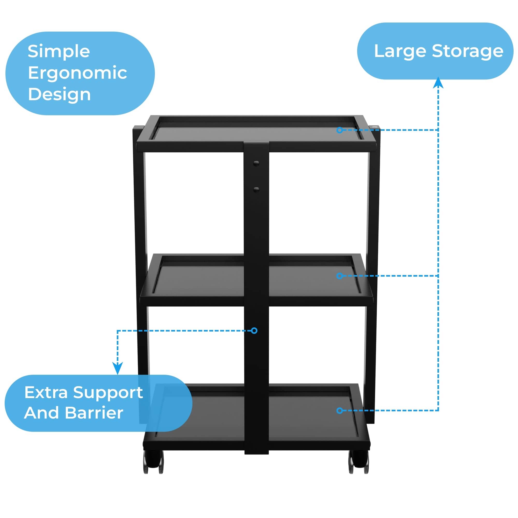ABEL Beauty Trolley with 3 Tier Glass Shelves - Professional Salon Cart with Wheels for Makeup, Nail, Hair Tools Storage - Perfect for Salon, Spa, Home Beauty Organization